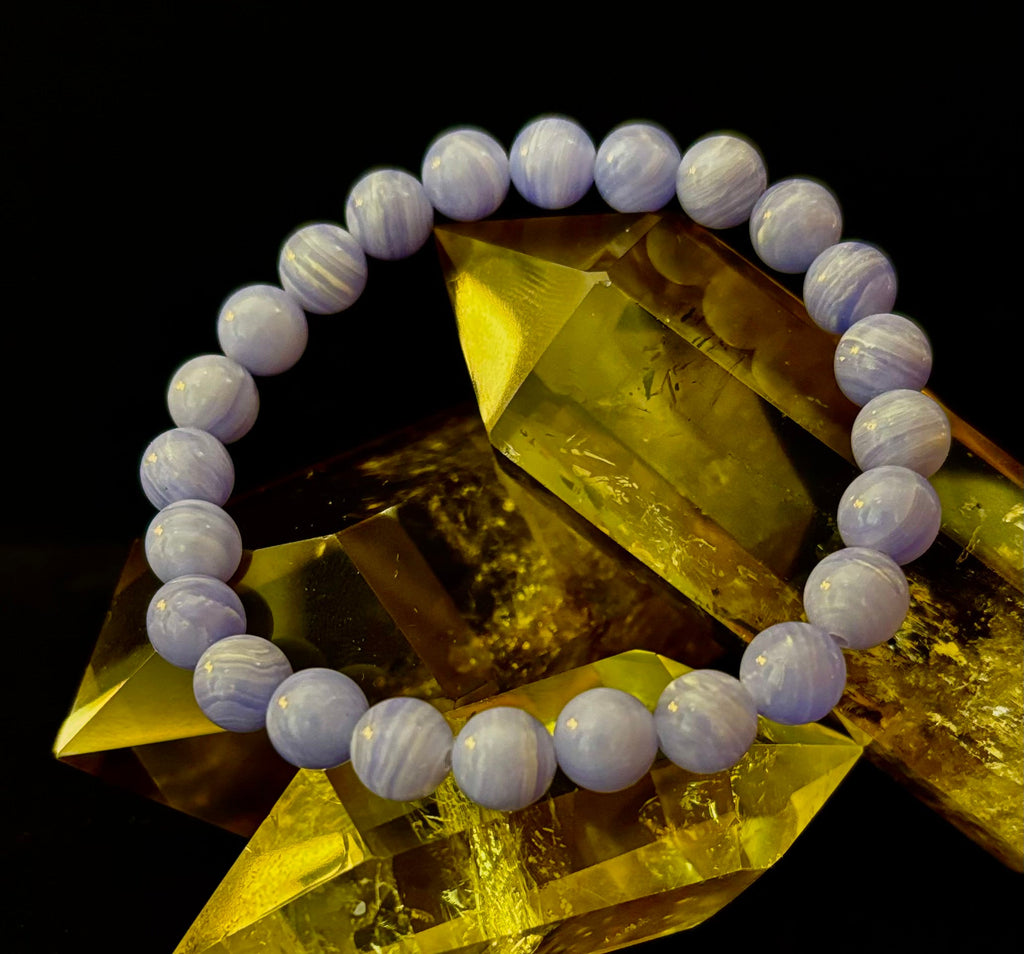Blue Lace Agate Bracelet – Natural Stone Bracelet for Anxiety Relief & Calm (Medium Wrists) | | Wiccan Center