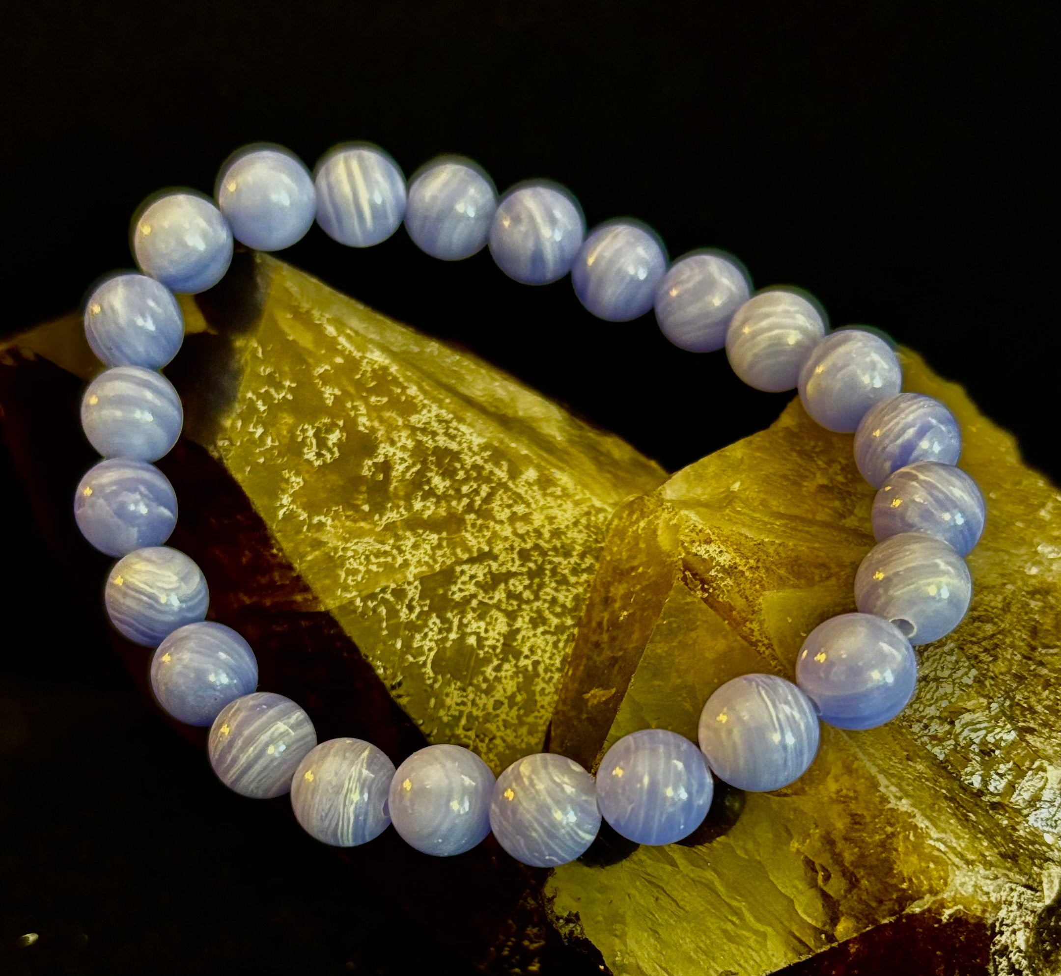 Blue Lace Agate Bracelet – Natural Stone Bracelet for Anxiety Relief & Calm (Medium Wrists) | | Wiccan Center