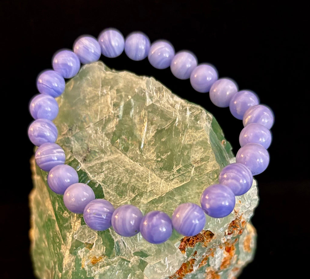 Blue Lace Agate Bracelet – Natural Stone Bracelet for Anxiety Relief & Calm (Medium Wrists) | | Wiccan Center