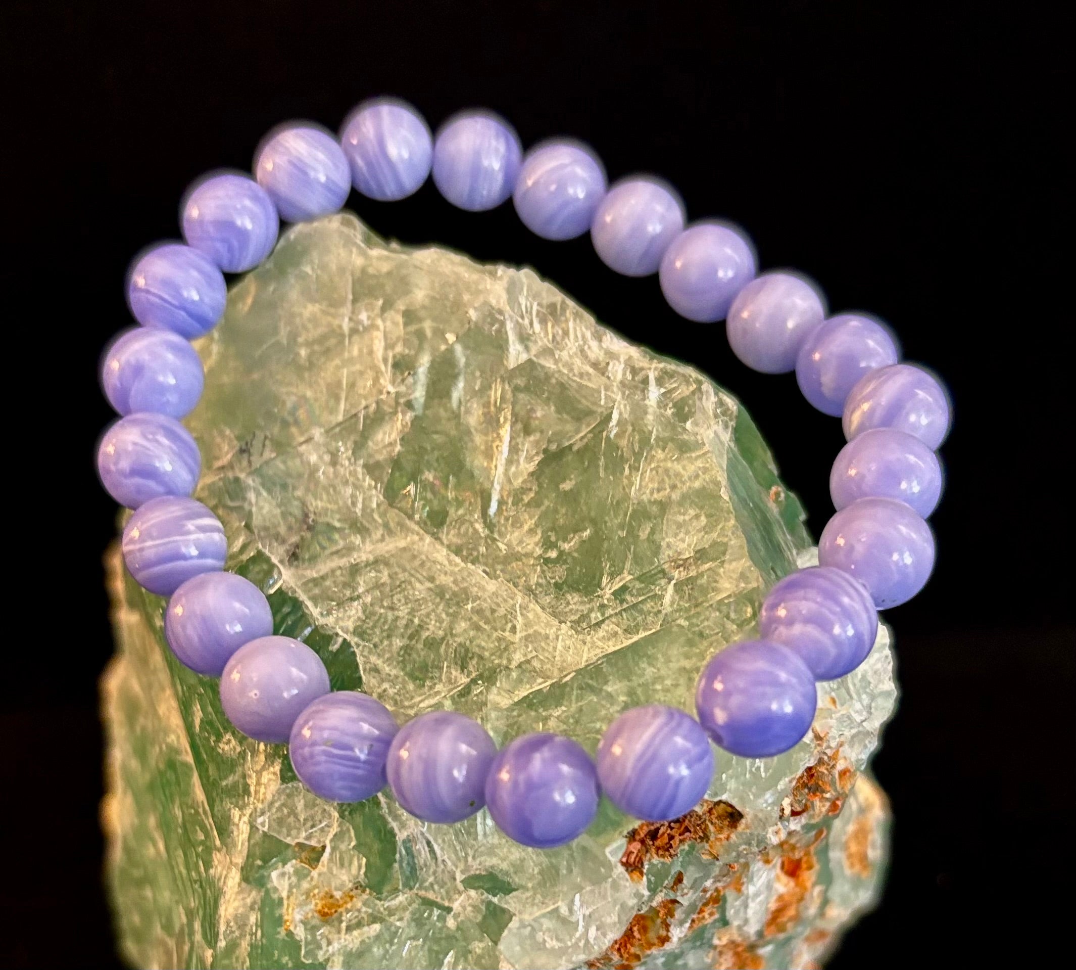Blue Lace Agate Bracelet – Natural Stone Bracelet for Anxiety Relief & Calm (Medium Wrists) | | Wiccan Center