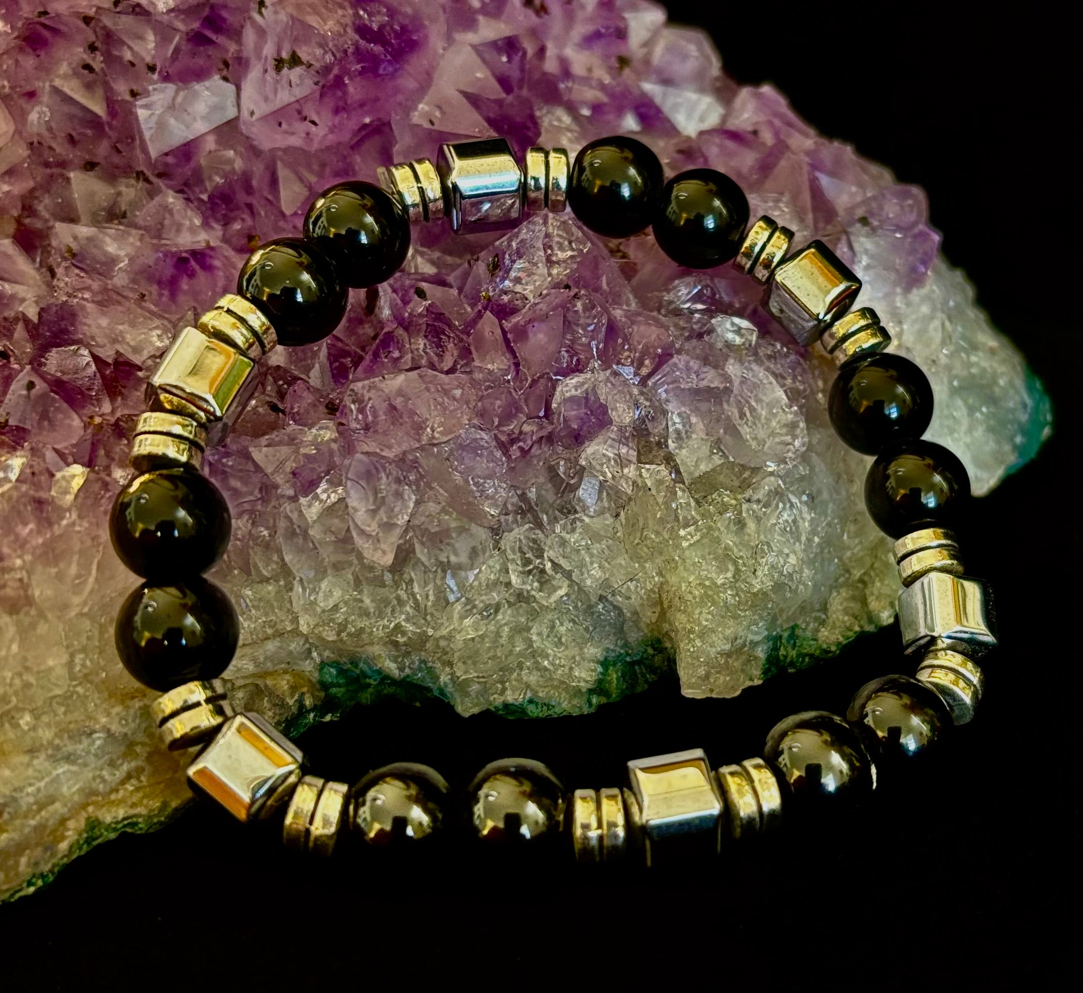 Midnight Shield Obsidian Bracelet – One of a Kind | Puerto Vallarta Artisan Piece | | Wiccan Center
