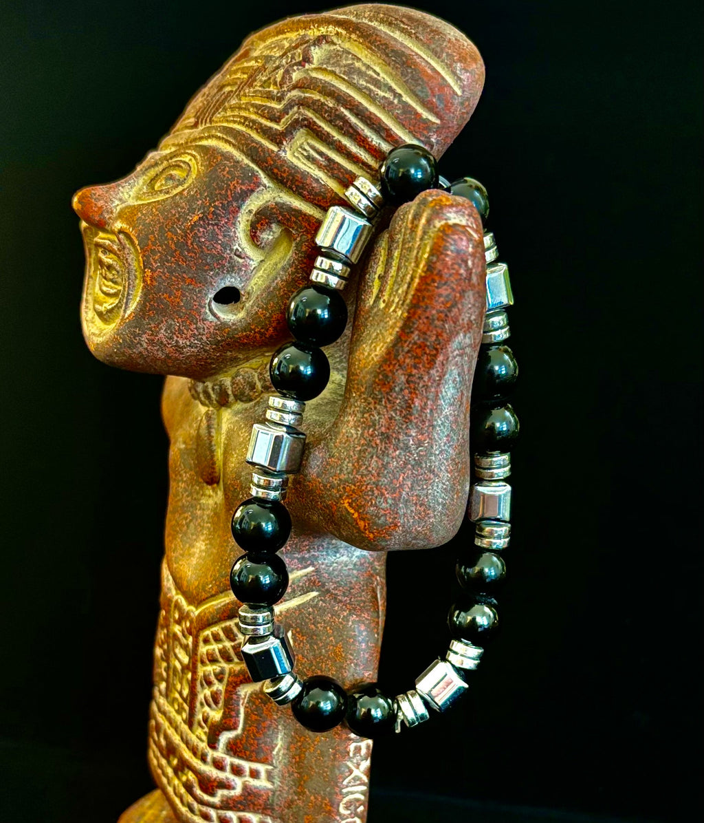 Midnight Shield Obsidian Bracelet – One of a Kind | Puerto Vallarta Artisan Piece | | Wiccan Center