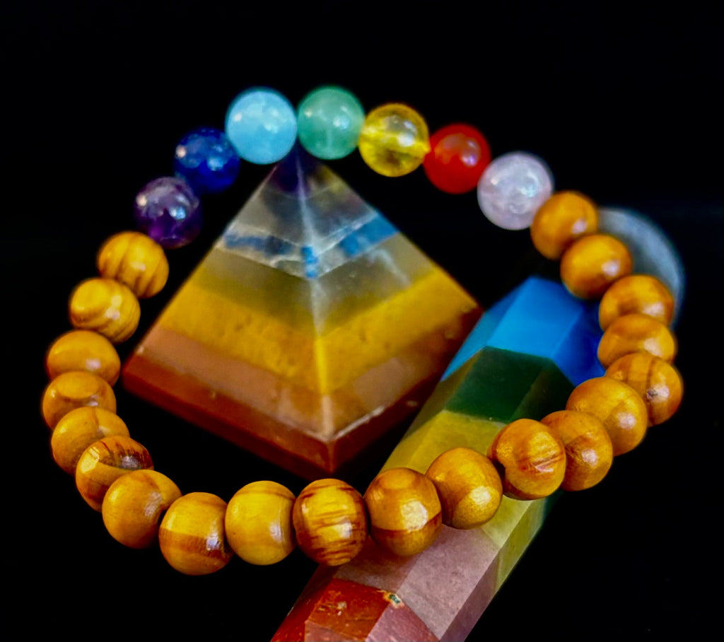 Chakra Balance Wooden Bead Bracelet – Lightweight Handmade Energy Bracelet for Small Wrists | | Wiccan Center