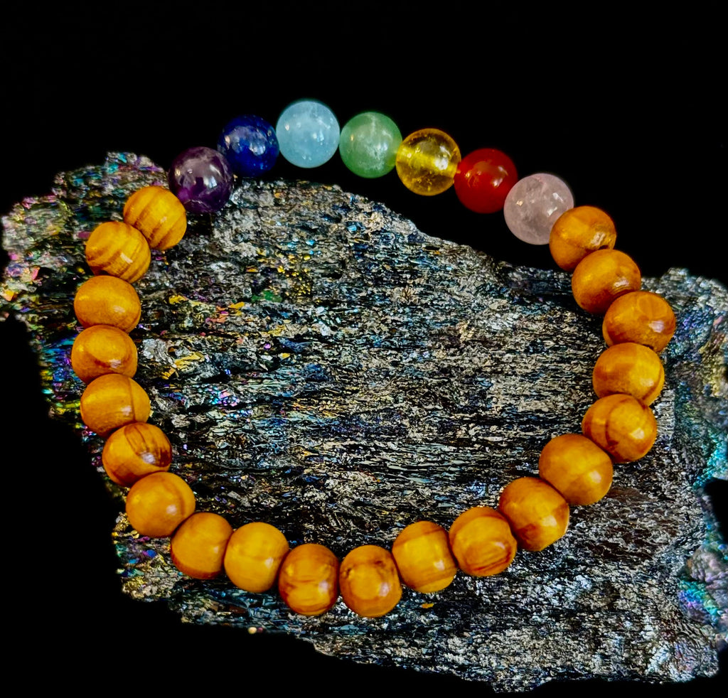 Chakra Balance Wooden Bead Bracelet – Lightweight Handmade Energy Bracelet for Small Wrists | | Wiccan Center