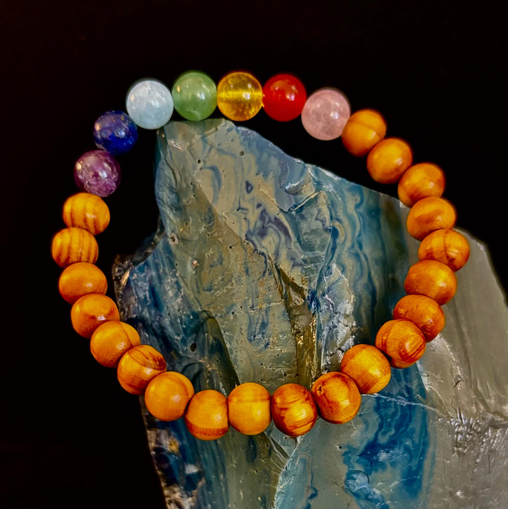 Chakra Balance Wooden Bead Bracelet – Lightweight Handmade Energy Bracelet for Small Wrists | | Wiccan Center