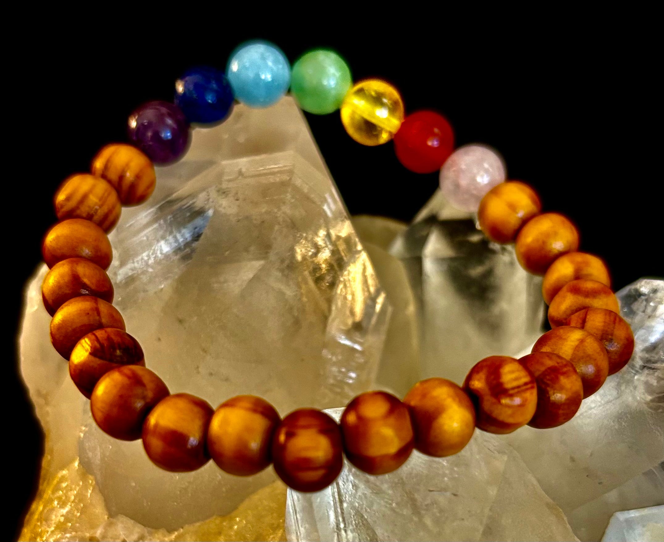 Chakra Balance Wooden Bead Bracelet – Lightweight Handmade Energy Bracelet for Small Wrists | | Wiccan Center