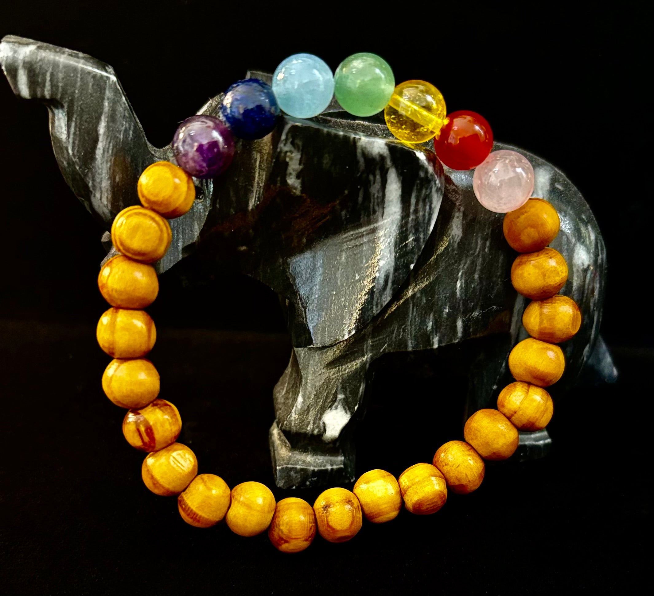 Chakra Balance Wooden Bead Bracelet – Lightweight Handmade Energy Bracelet for Small Wrists | | Wiccan Center