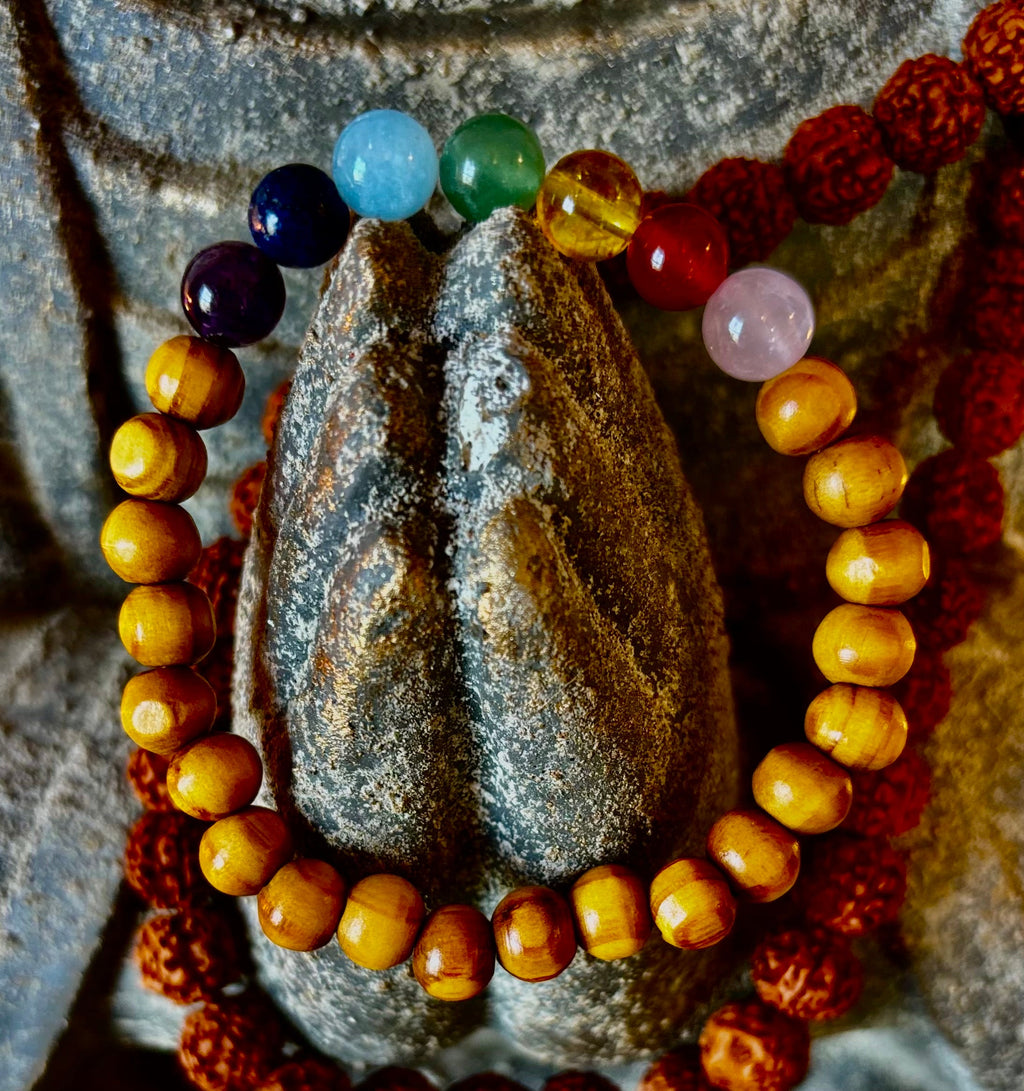 Chakra Balance Wooden Bead Bracelet – Lightweight Handmade Energy Bracelet for Small Wrists | | Wiccan Center