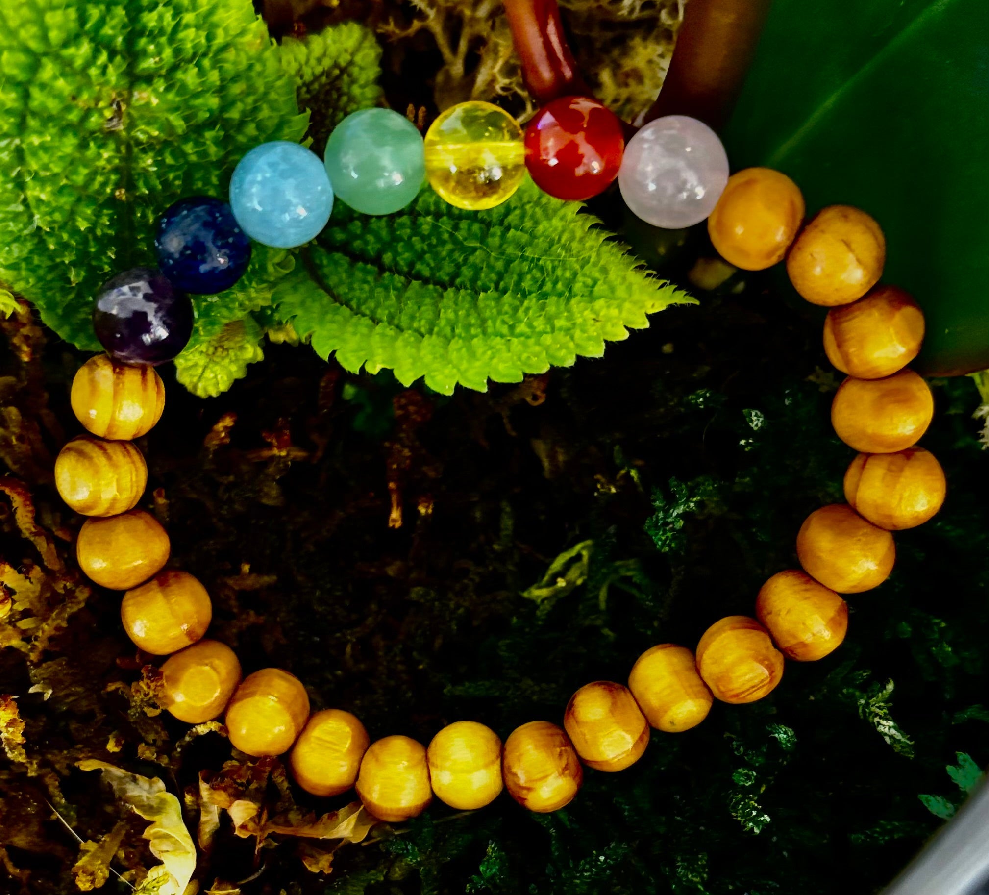 Chakra Balance Wooden Bead Bracelet – Lightweight Handmade Energy Bracelet for Small Wrists | | Wiccan Center