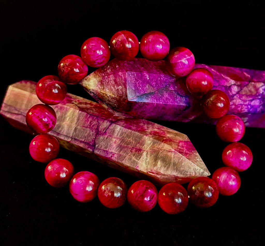 Pink Tiger Eye Power Bracelet – Confidence, Passion & Bold Energy | Reiki-Infused Gemstone Bracelet (8mm & 10mm) | | Wiccan Center