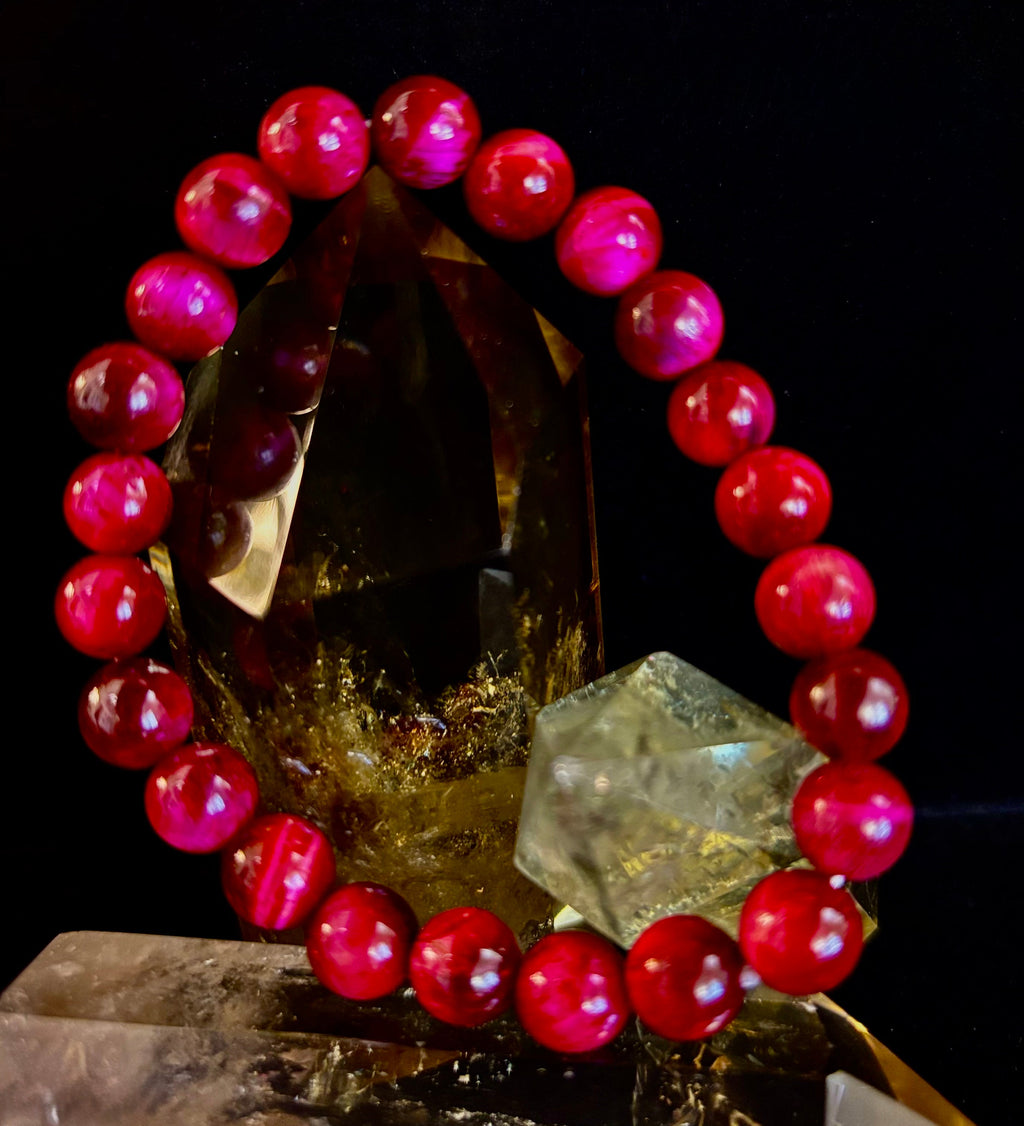 Pink Tiger Eye Power Bracelet – Confidence, Passion & Bold Energy | Reiki-Infused Gemstone Bracelet (8mm & 10mm) | | Wiccan Center