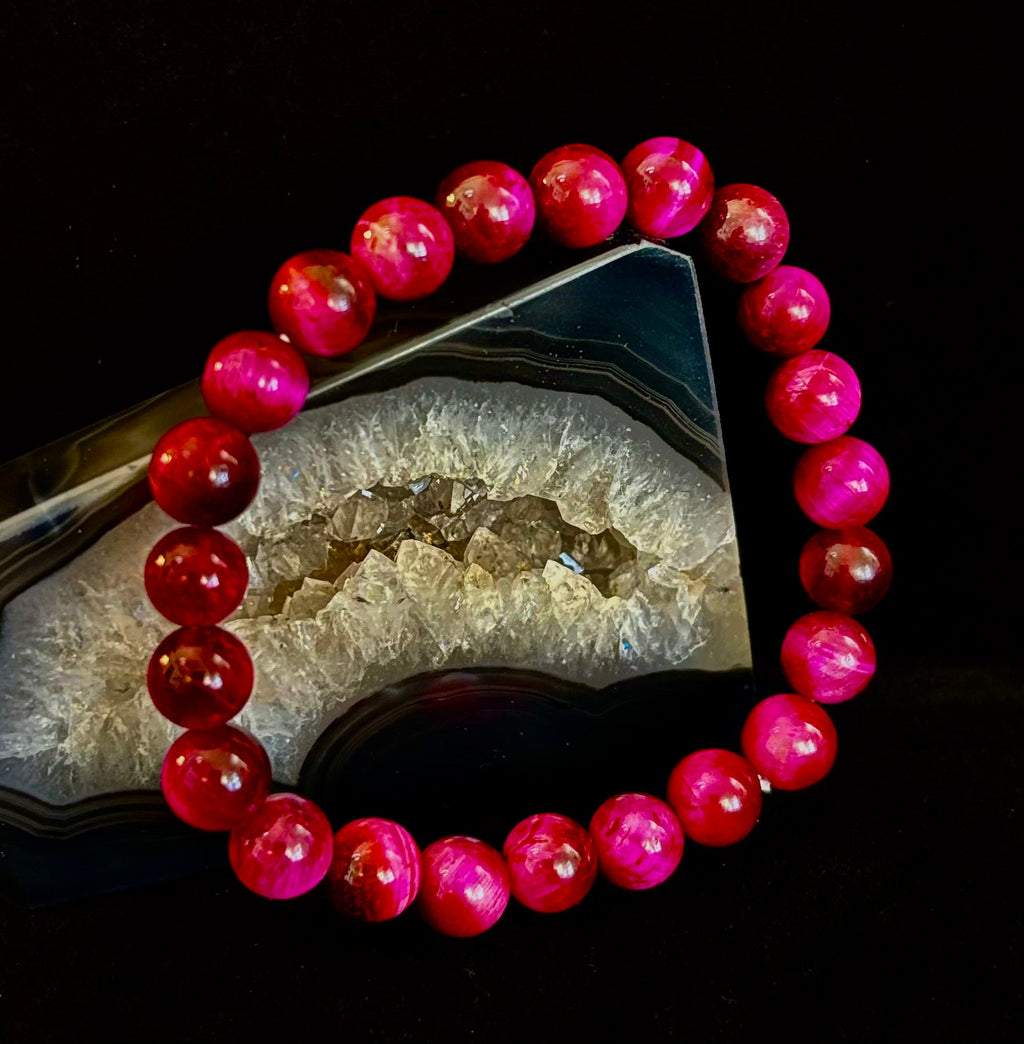 Pink Tiger Eye Power Bracelet – Confidence, Passion & Bold Energy | Reiki-Infused Gemstone Bracelet (8mm & 10mm) | | Wiccan Center