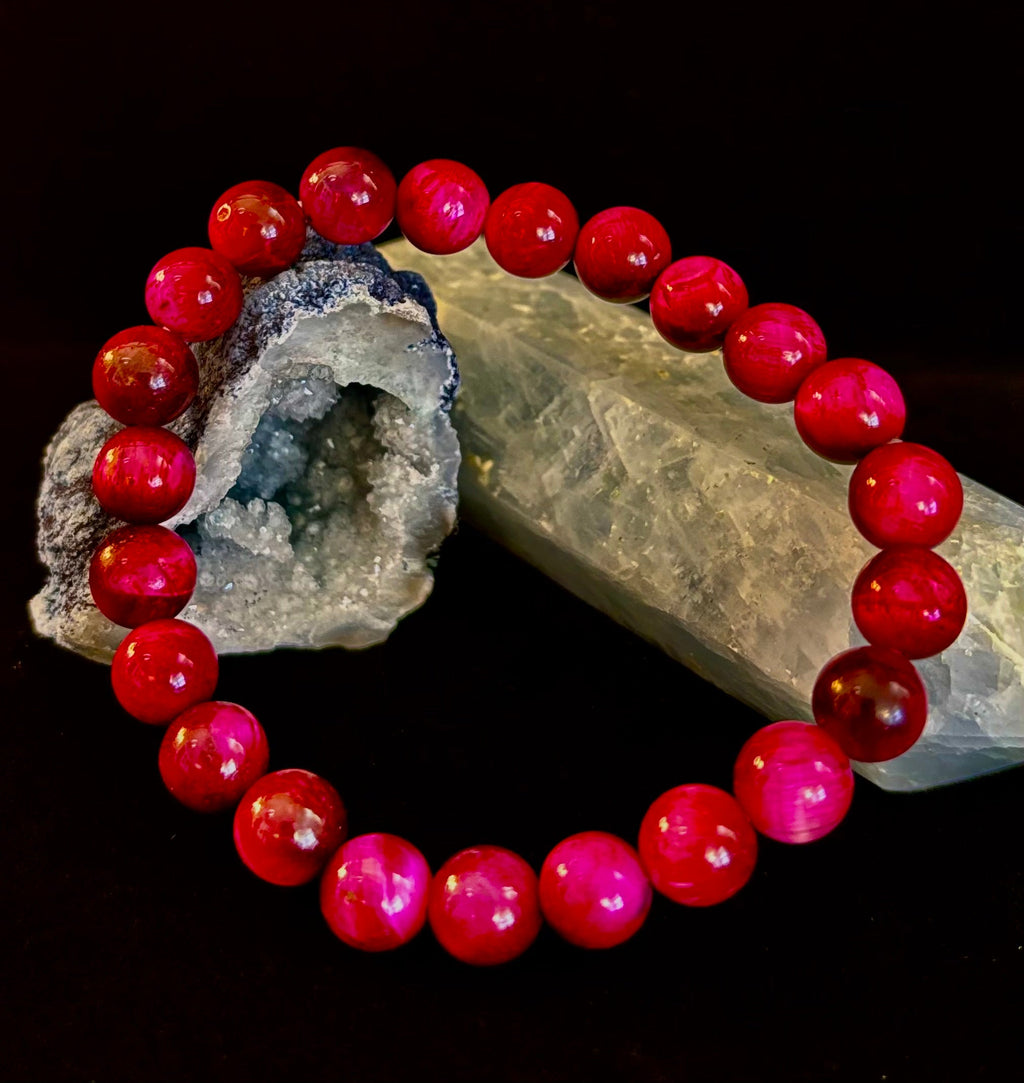 Pink Tiger Eye Power Bracelet – Confidence, Passion & Bold Energy | Reiki-Infused Gemstone Bracelet (8mm & 10mm) | | Wiccan Center