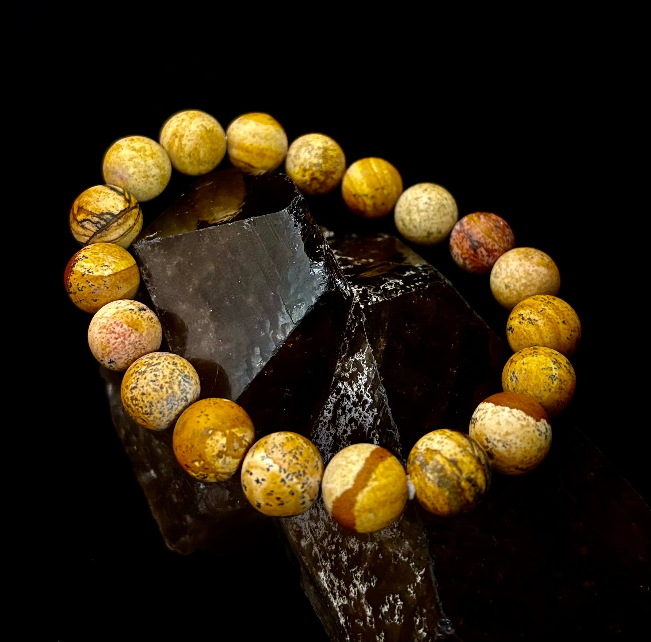 Matte Picture Jasper Power Bracelet – 10mm Grounding & Strength Stone Bracelet | | Wiccan Center