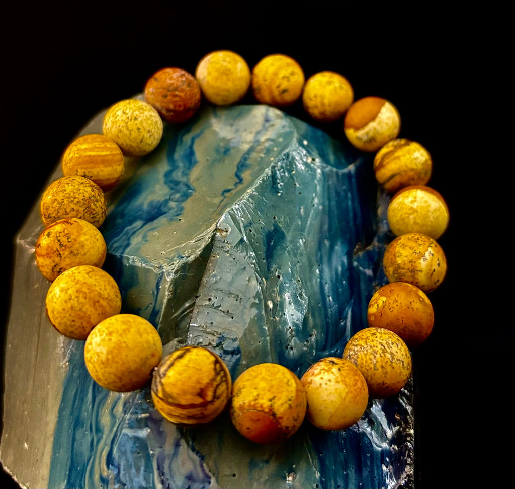 Matte Picture Jasper Power Bracelet – 10mm Grounding & Strength Stone Bracelet | | Wiccan Center