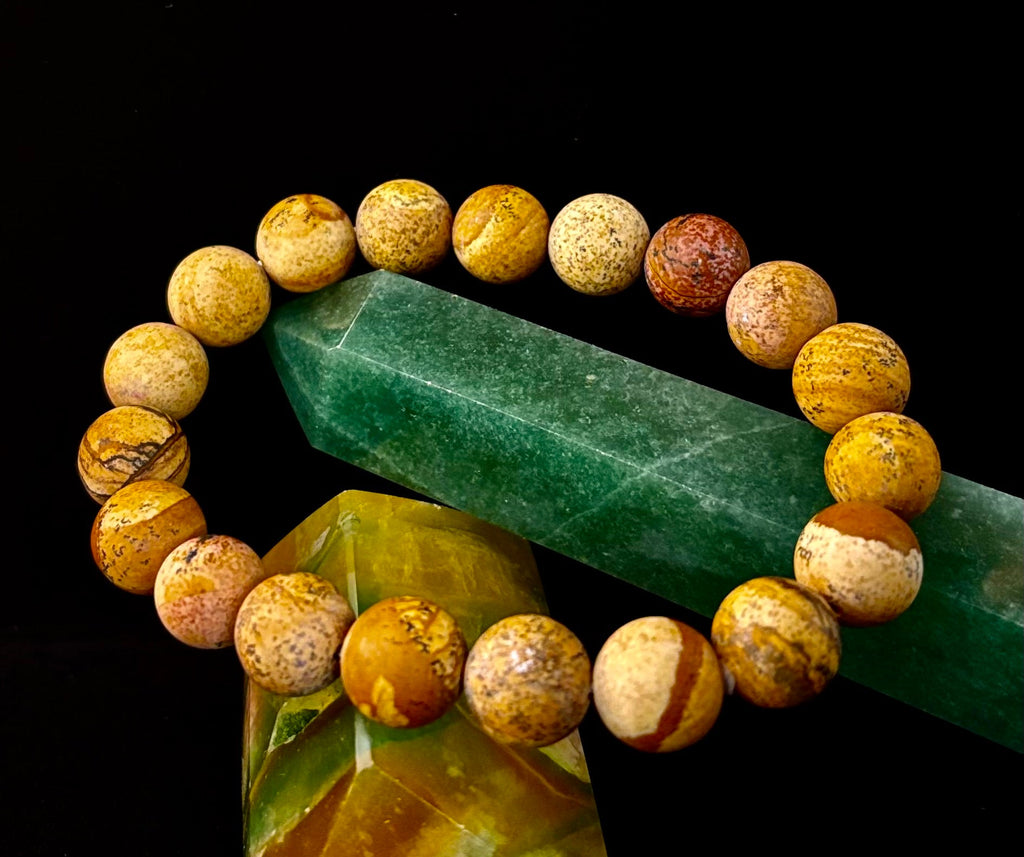 Matte Picture Jasper Power Bracelet – 10mm Grounding & Strength Stone Bracelet | | Wiccan Center