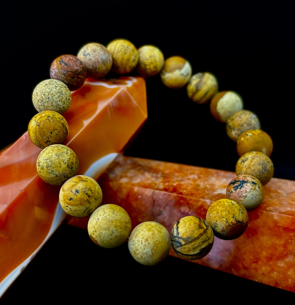 Matte Picture Jasper Power Bracelet – 10mm Grounding & Strength Stone Bracelet | | Wiccan Center