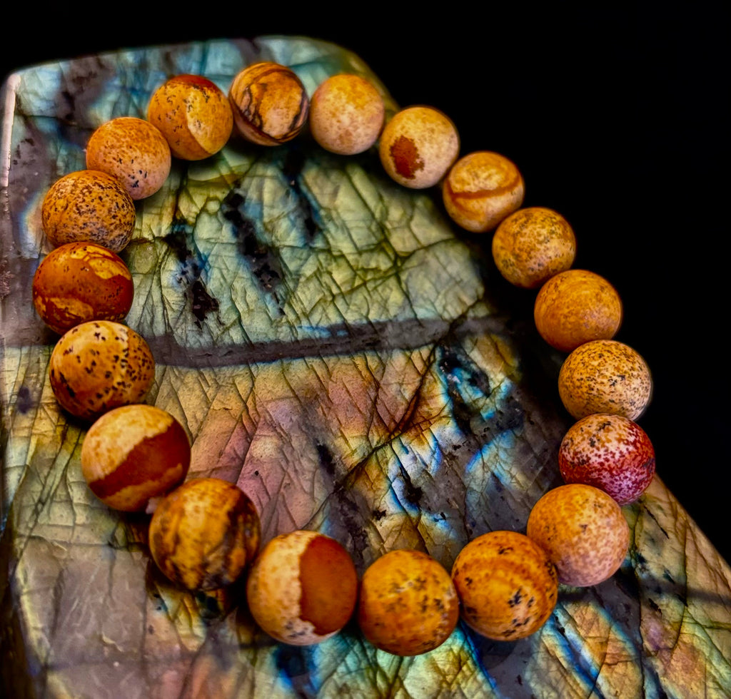 Matte Picture Jasper Power Bracelet – 10mm Grounding & Strength Stone Bracelet | | Wiccan Center
