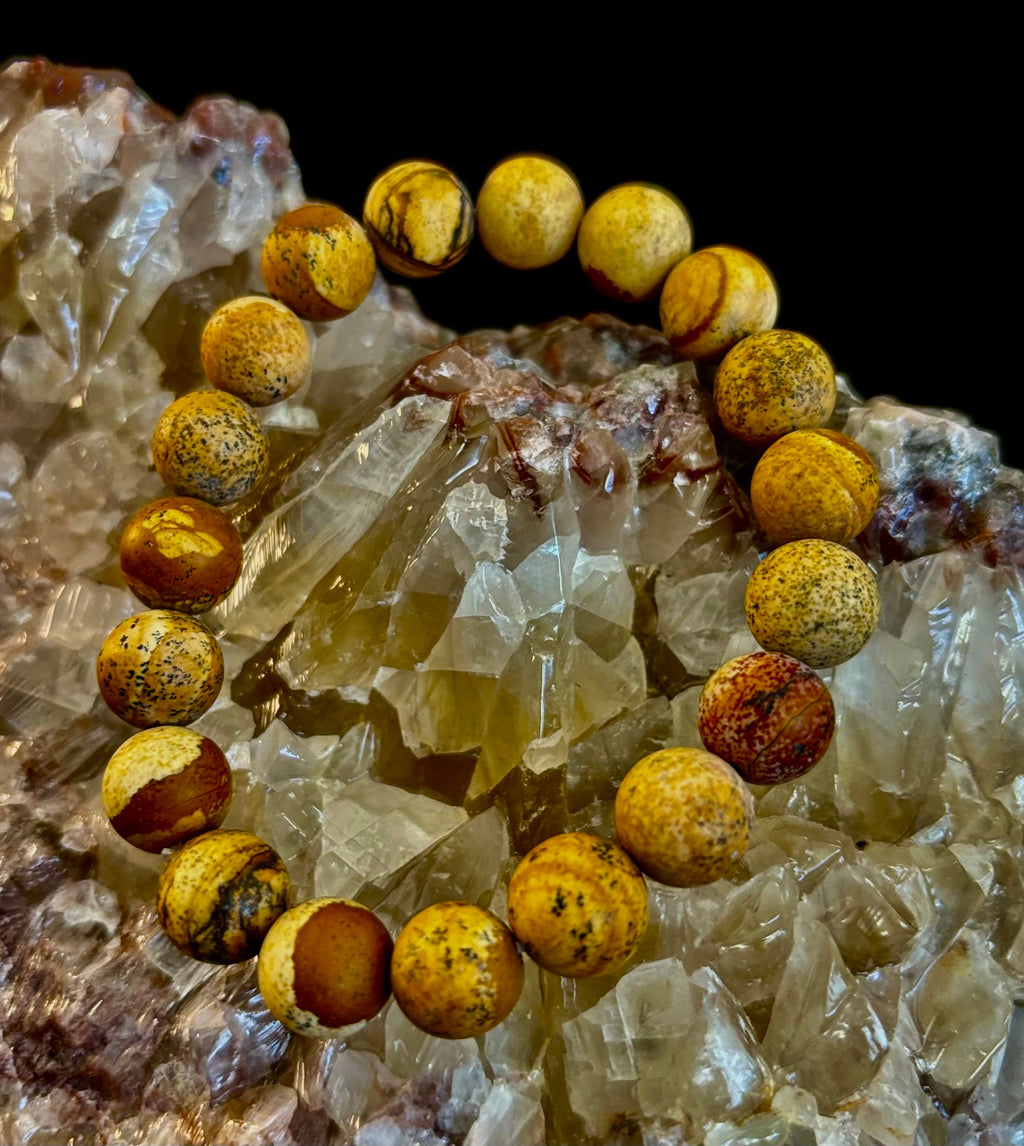 Matte Picture Jasper Power Bracelet – 10mm Grounding & Strength Stone Bracelet | | Wiccan Center