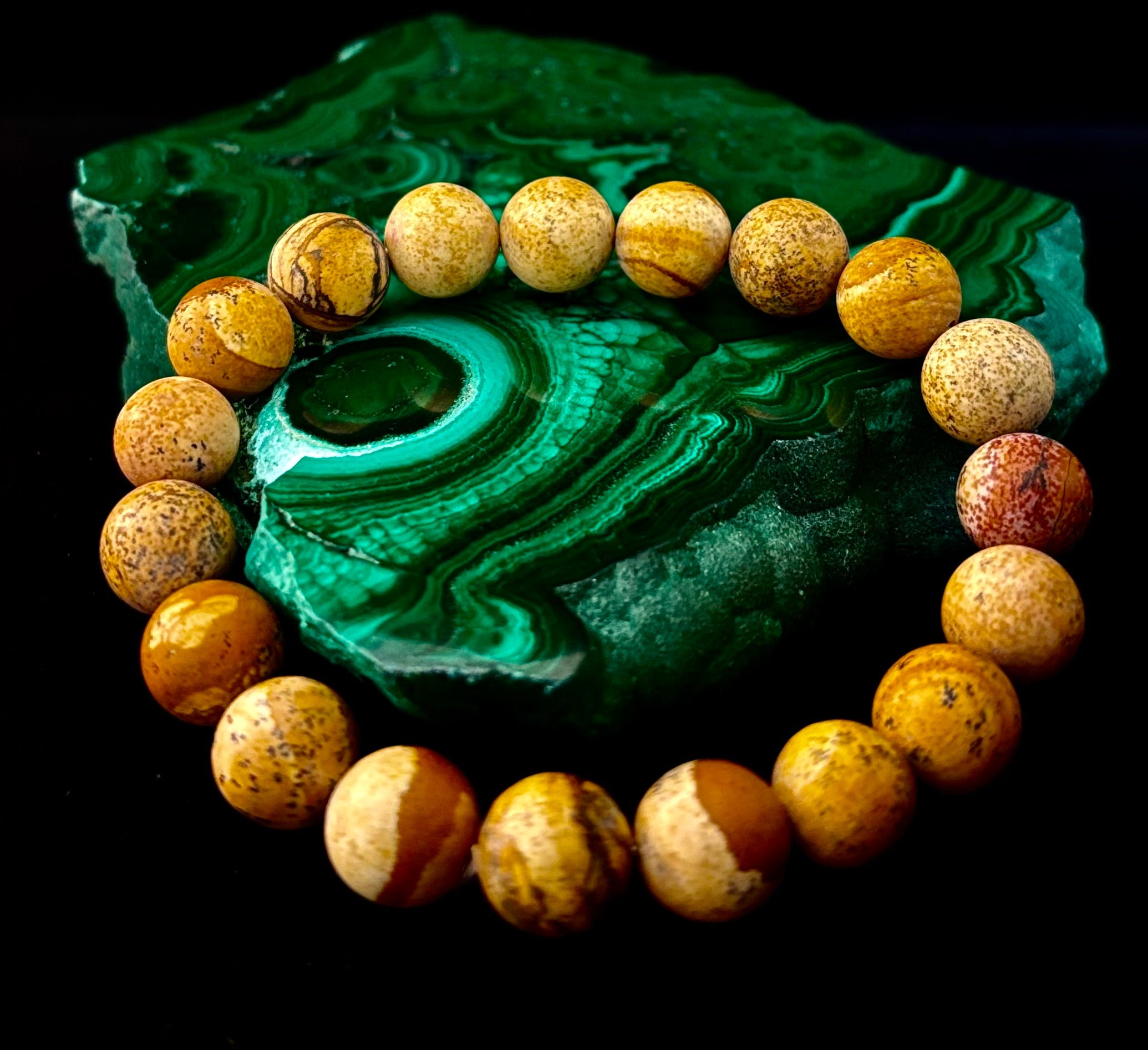 Matte Picture Jasper Power Bracelet – 10mm Grounding & Strength Stone Bracelet | | Wiccan Center