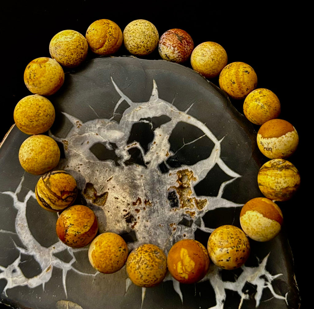 Matte Picture Jasper Power Bracelet – 10mm Grounding & Strength Stone Bracelet | | Wiccan Center