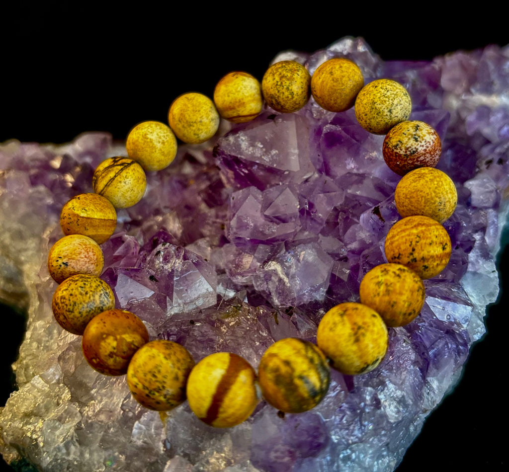 Matte Picture Jasper Power Bracelet – 10mm Grounding & Strength Stone Bracelet | | Wiccan Center