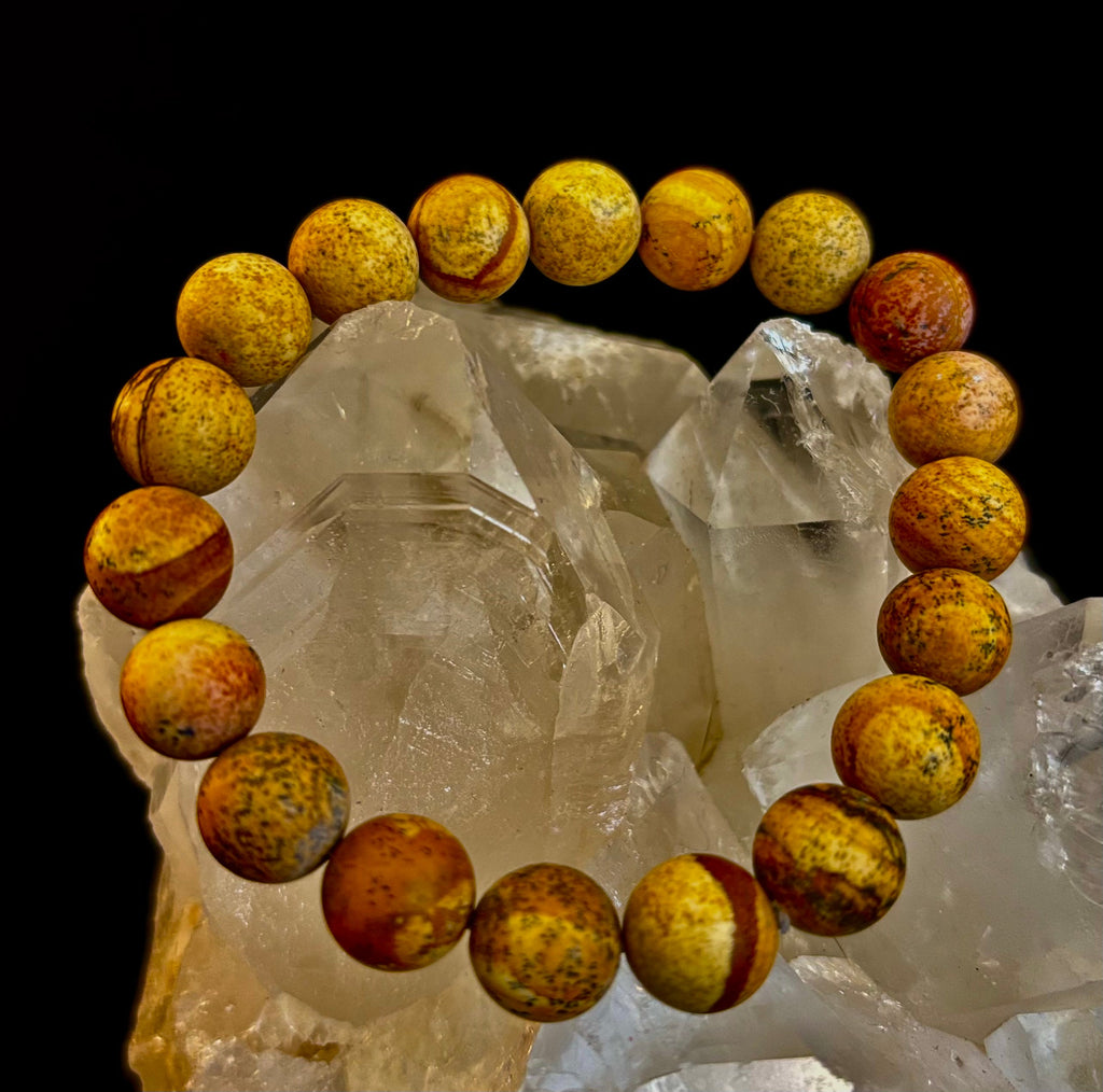 Matte Picture Jasper Power Bracelet – 10mm Grounding & Strength Stone Bracelet | | Wiccan Center