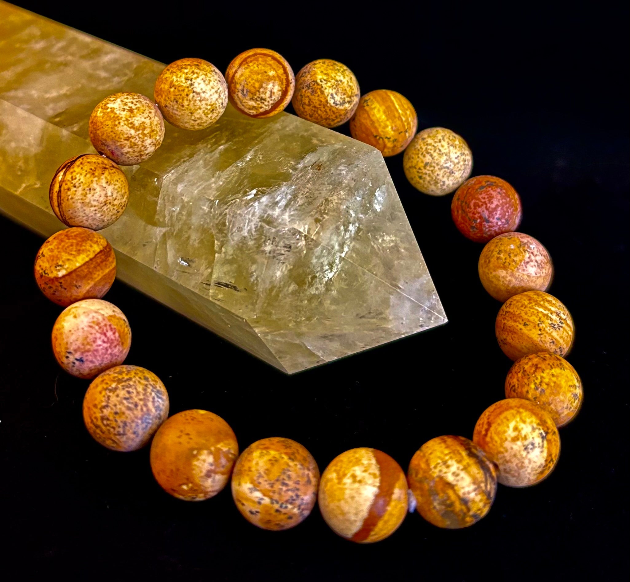 Matte Picture Jasper Power Bracelet – 10mm Grounding & Strength Stone Bracelet | | Wiccan Center