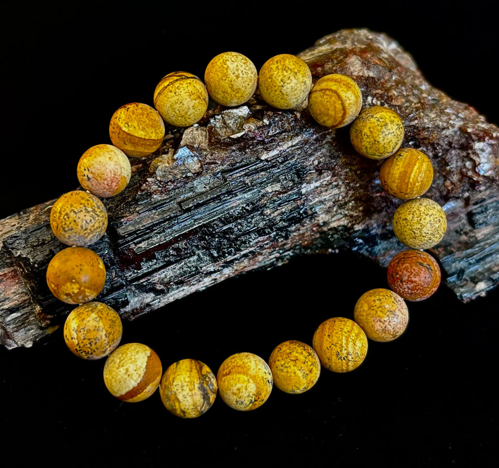 Matte Picture Jasper Power Bracelet – 10mm Grounding & Strength Stone Bracelet | | Wiccan Center