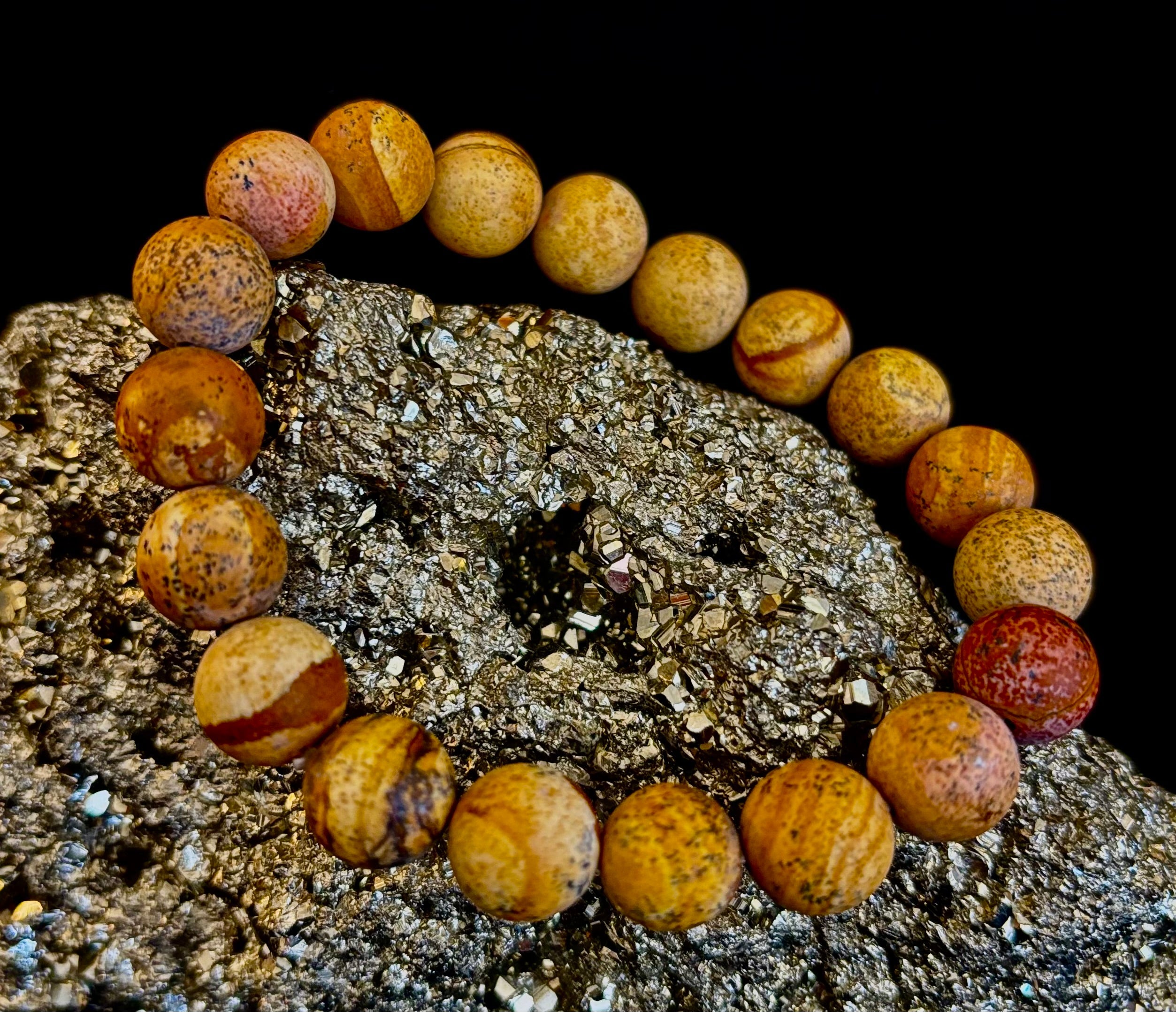 Matte Picture Jasper Power Bracelet – 10mm Grounding & Strength Stone Bracelet | | Wiccan Center