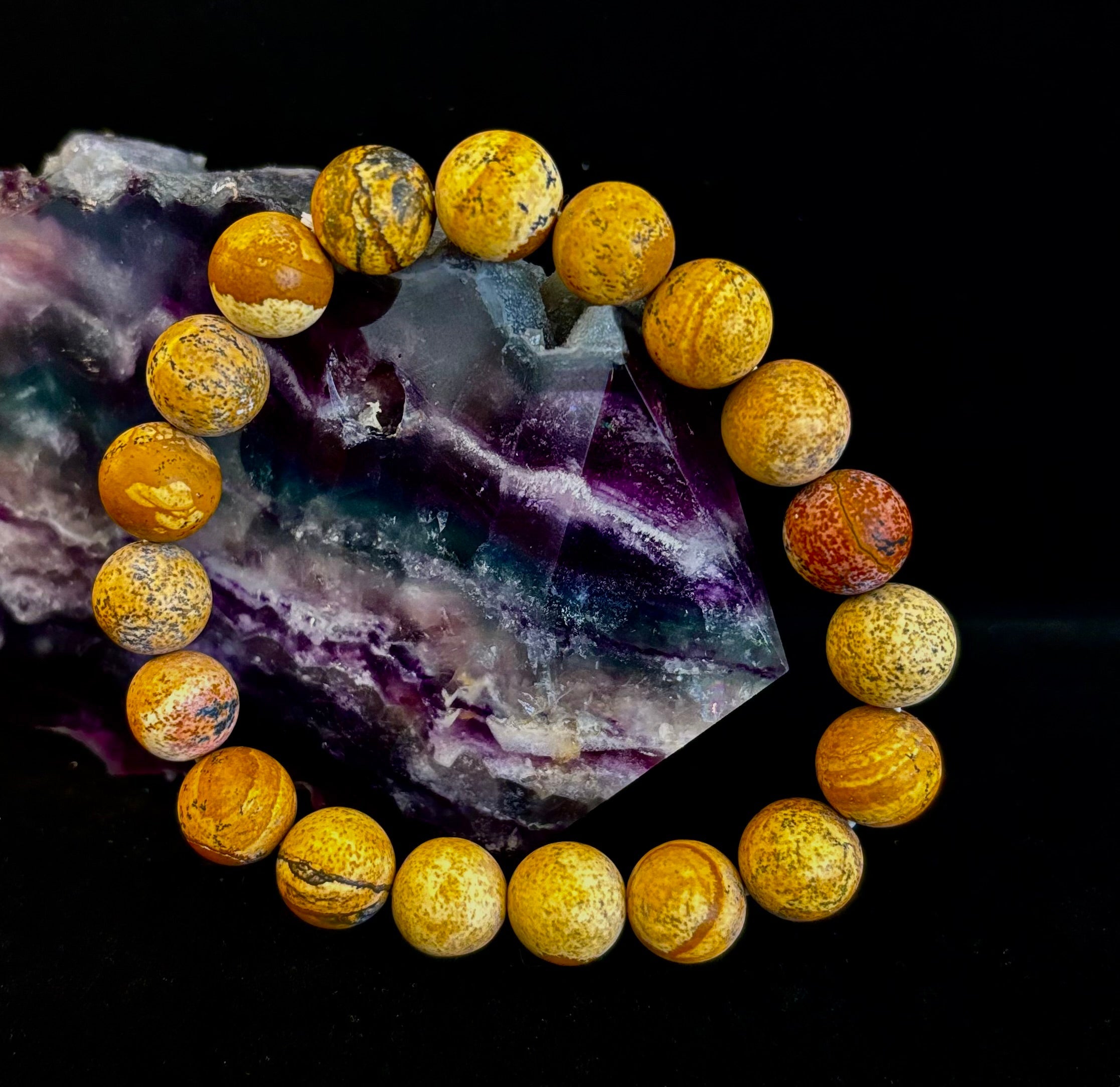 Matte Picture Jasper Power Bracelet – 10mm Grounding & Strength Stone Bracelet | | Wiccan Center