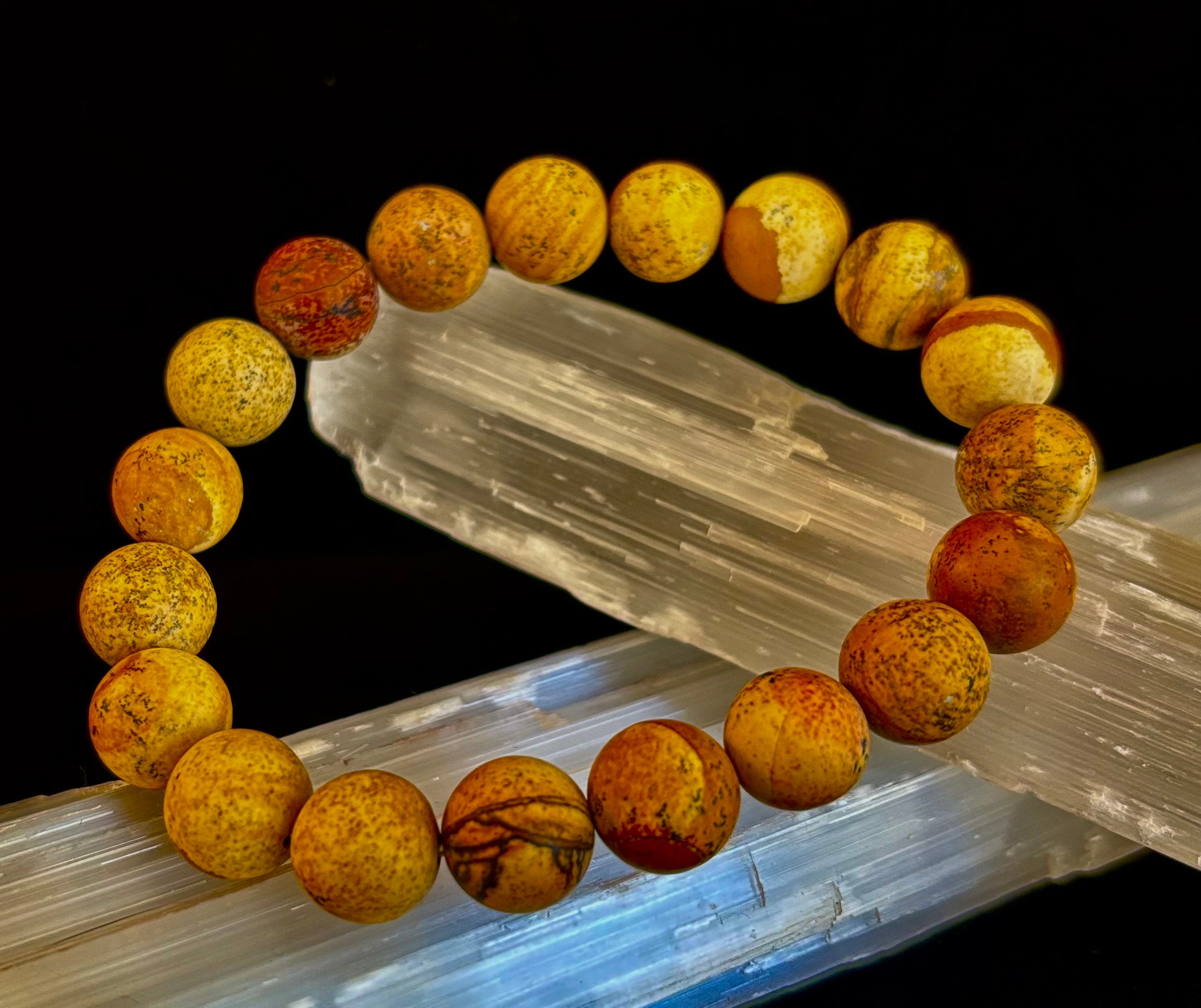 Matte Picture Jasper Power Bracelet – 10mm Grounding & Strength Stone Bracelet | | Wiccan Center