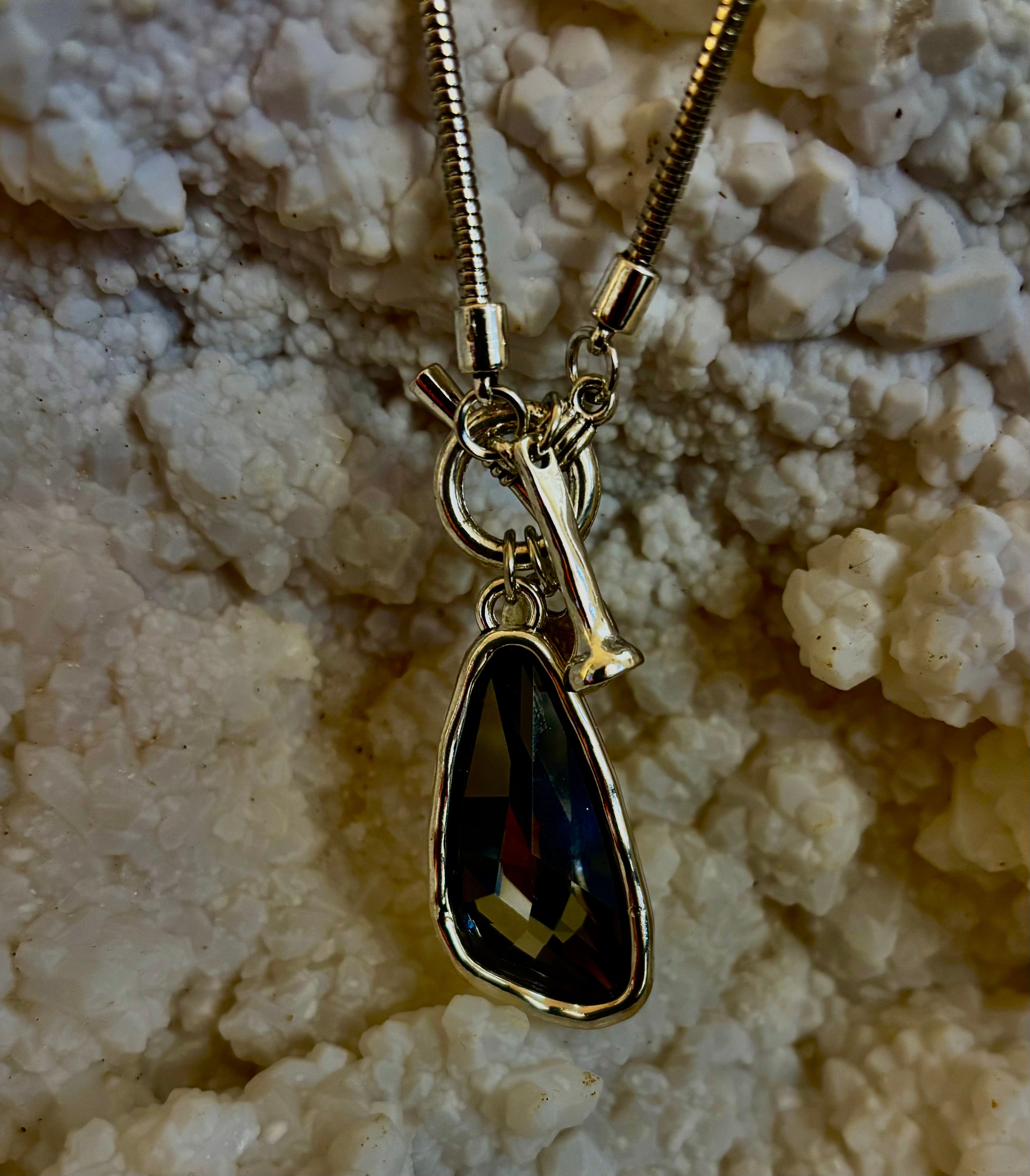 Crystal Teardrop Pendant Necklace – Ocean Blue, Emerald Green & Charcoal | Adjustable 29 inch Statement Necklace | | Wiccan Center