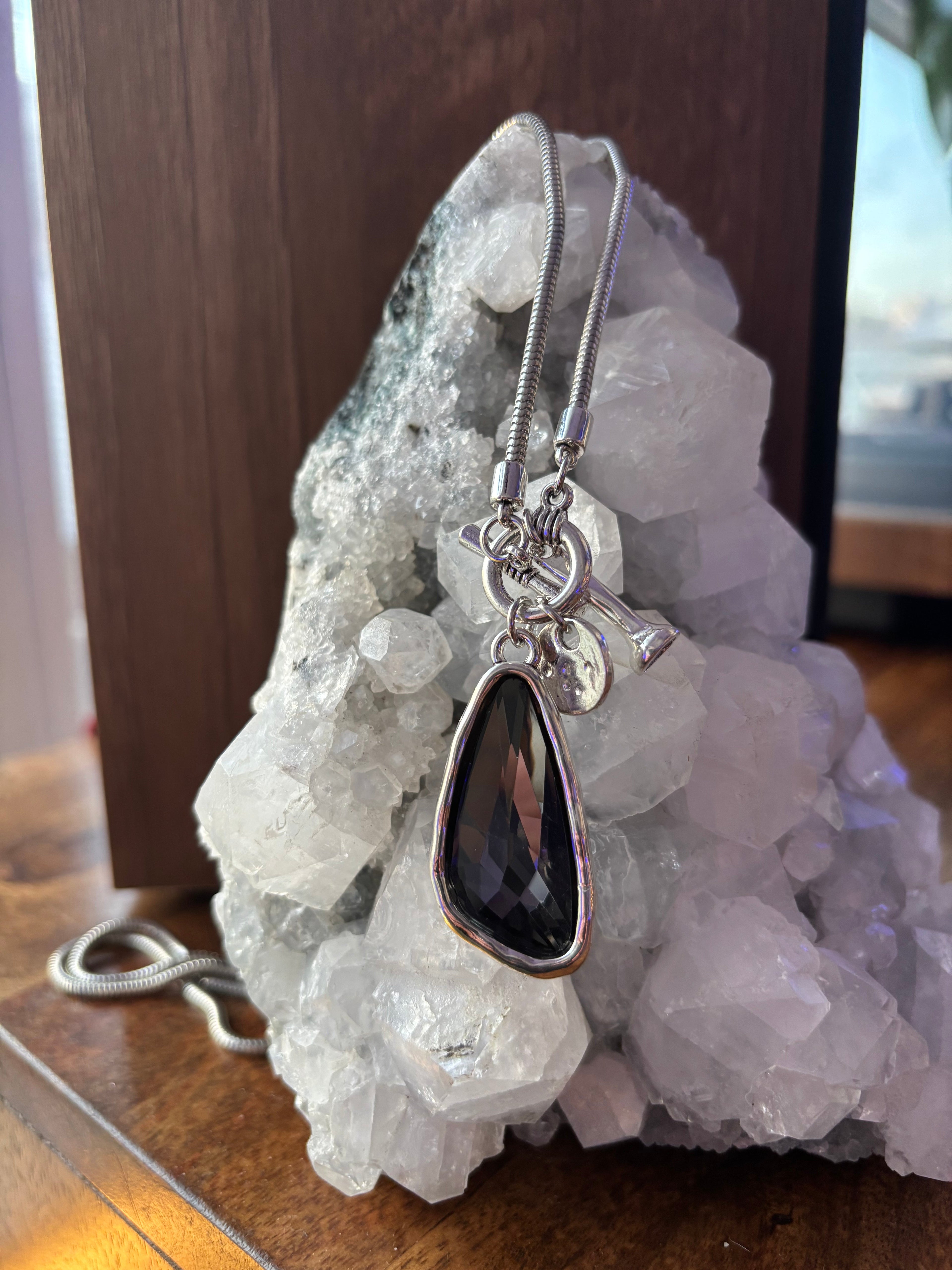 Crystal Teardrop Pendant Necklace – Ocean Blue, Emerald Green & Charcoal | Adjustable 29 inch Statement Necklace | | Wiccan Center