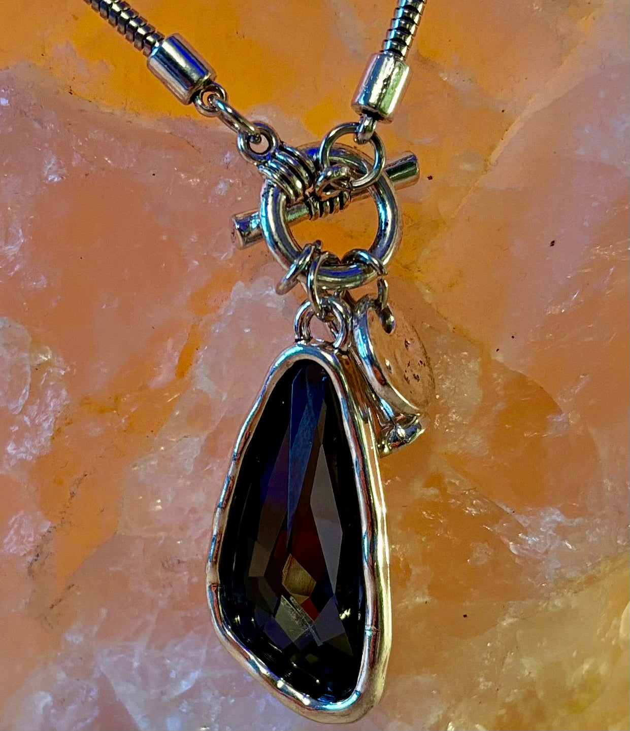 Crystal Teardrop Pendant Necklace – Ocean Blue, Emerald Green & Charcoal | Adjustable 29 inch Statement Necklace | | Wiccan Center