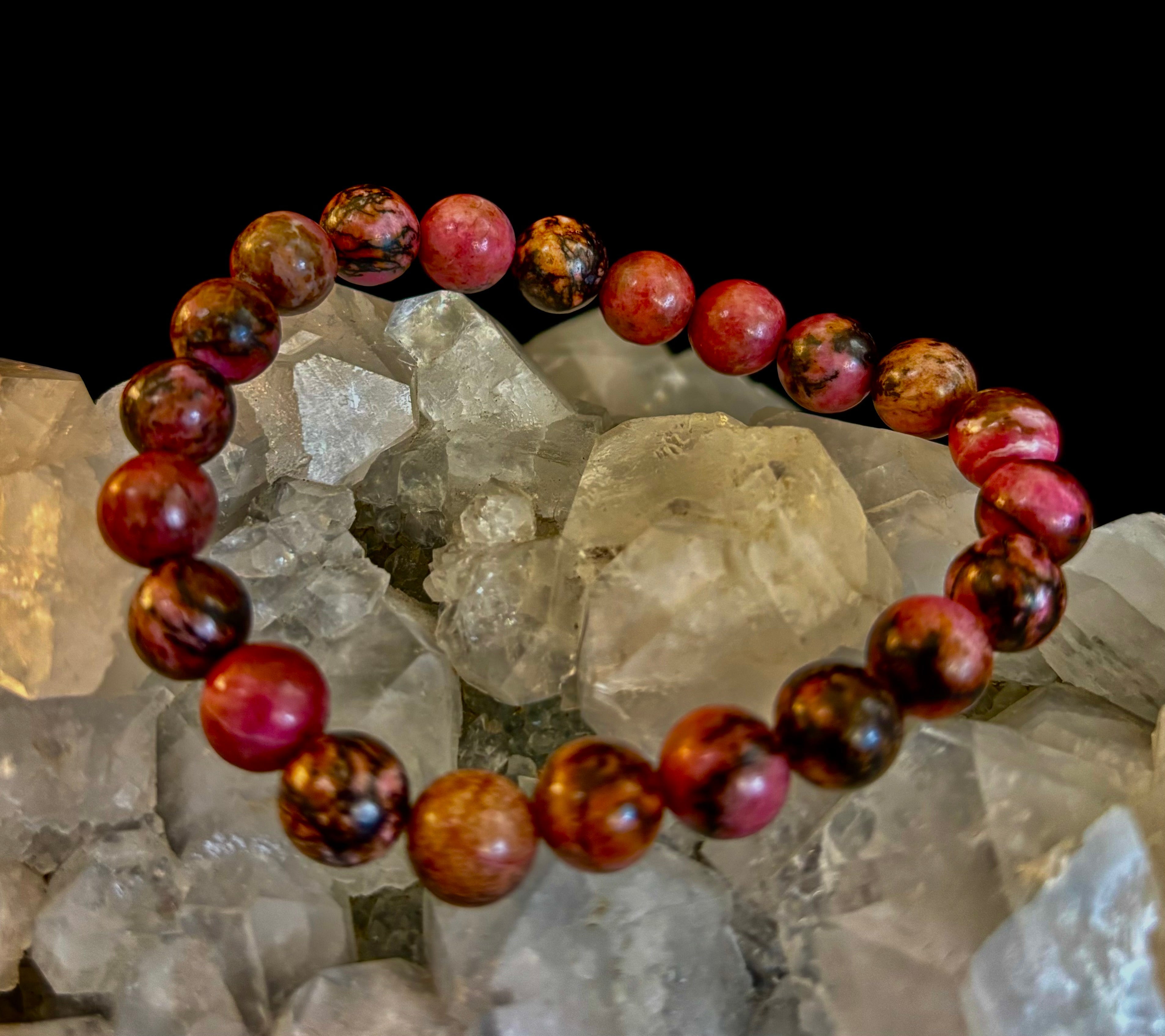 Natural Rhodonite Stone Bead Bracelet – Emotional Healing & Love Energy | | Wiccan Center