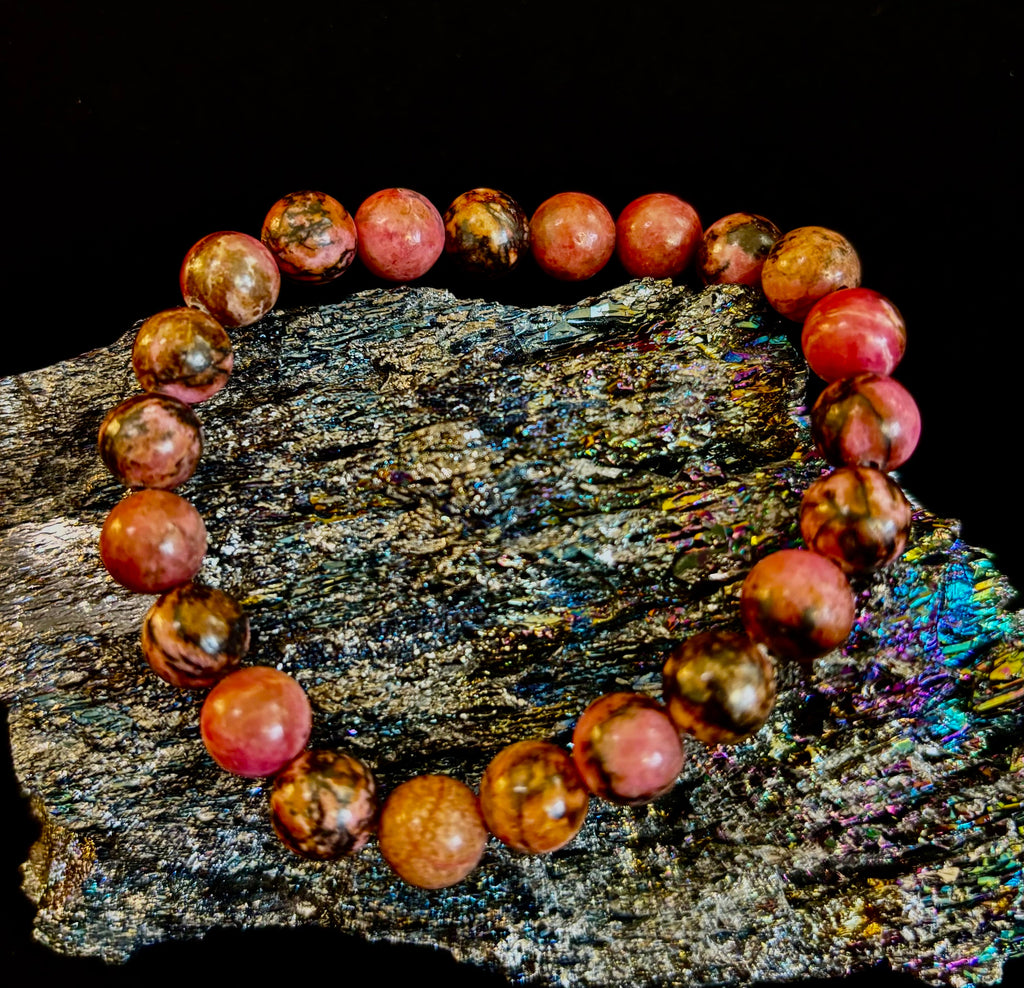 Natural Rhodonite Stone Bead Bracelet – Emotional Healing & Love Energy | | Wiccan Center
