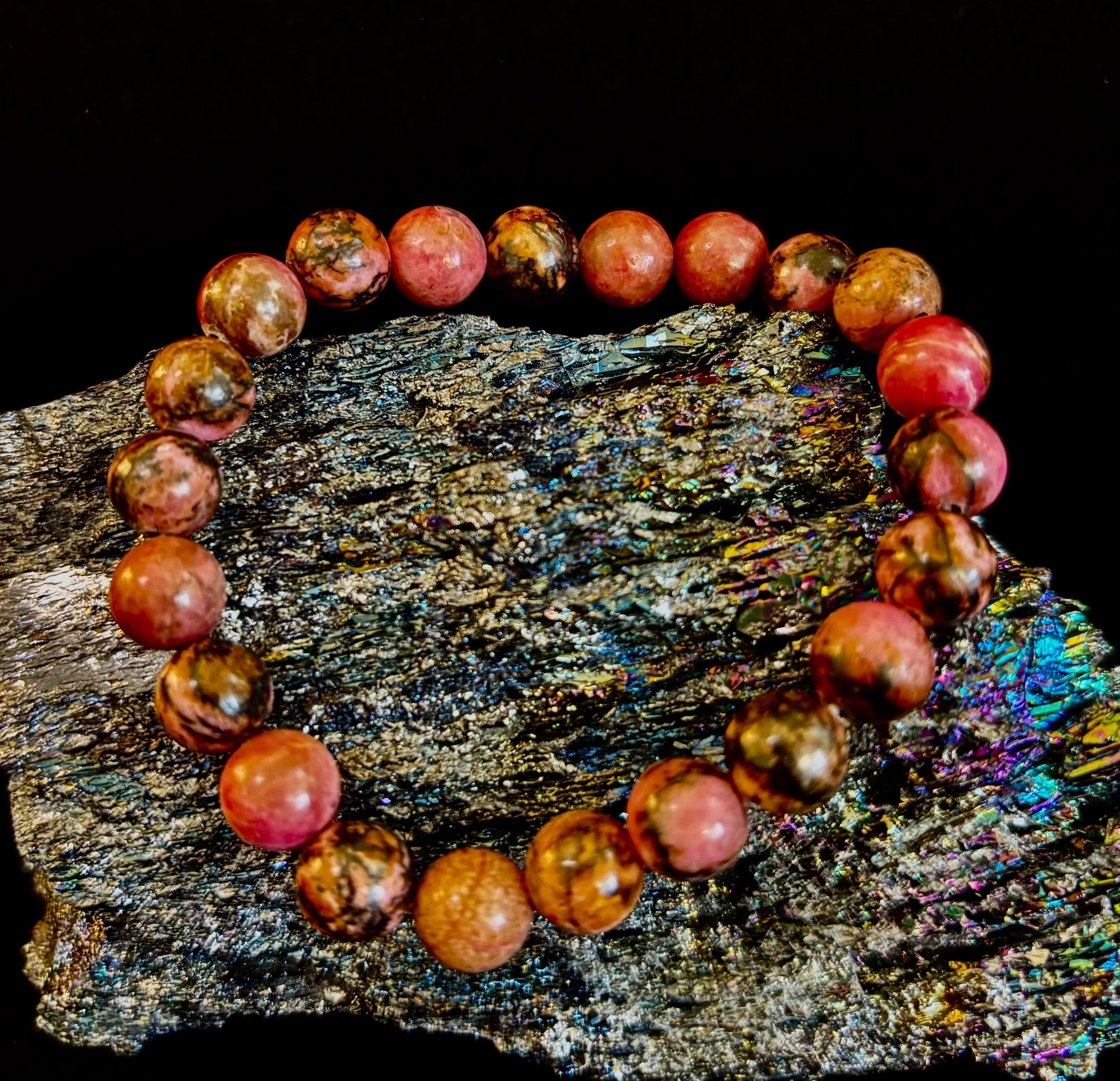 Natural Rhodonite Stone Bead Bracelet – Emotional Healing & Love Energy | | Wiccan Center