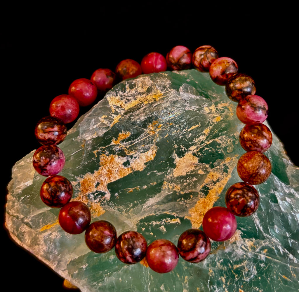Natural Rhodonite Stone Bead Bracelet – Emotional Healing & Love Energy | | Wiccan Center