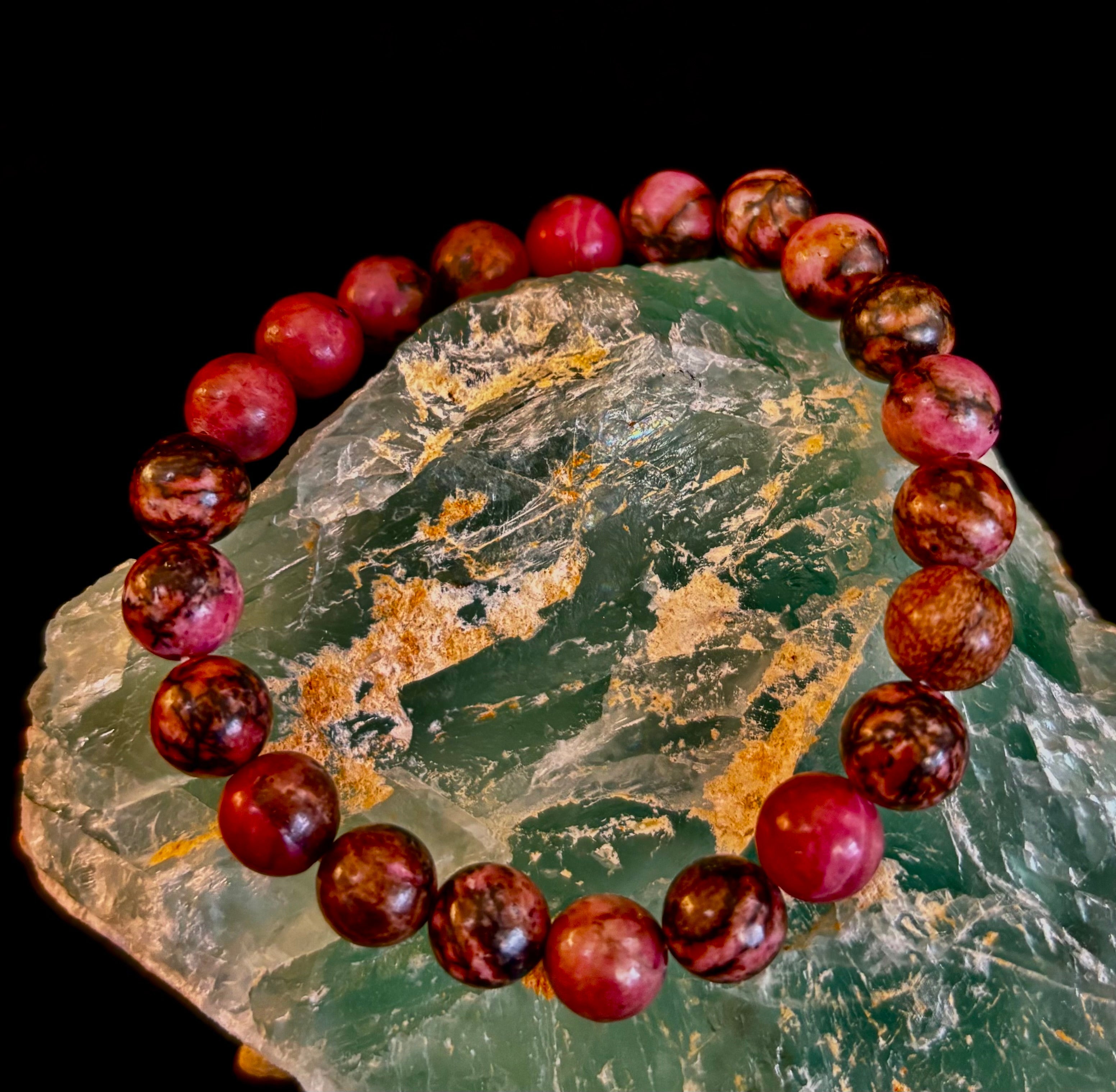 Natural Rhodonite Stone Bead Bracelet – Emotional Healing & Love Energy | | Wiccan Center