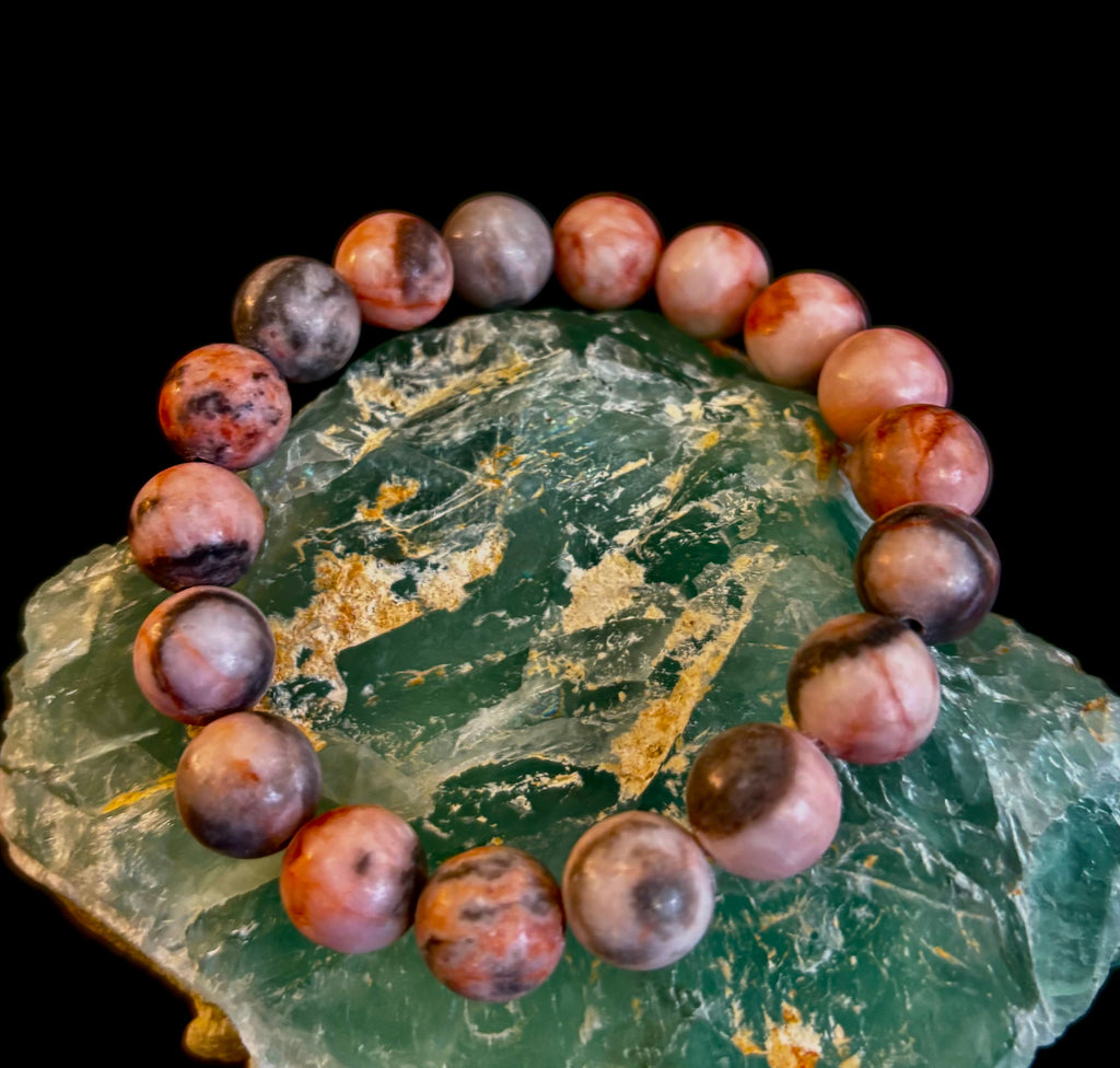 Natural Rhodonite Stone Bead Bracelet – Emotional Healing & Love Energy | | Wiccan Center