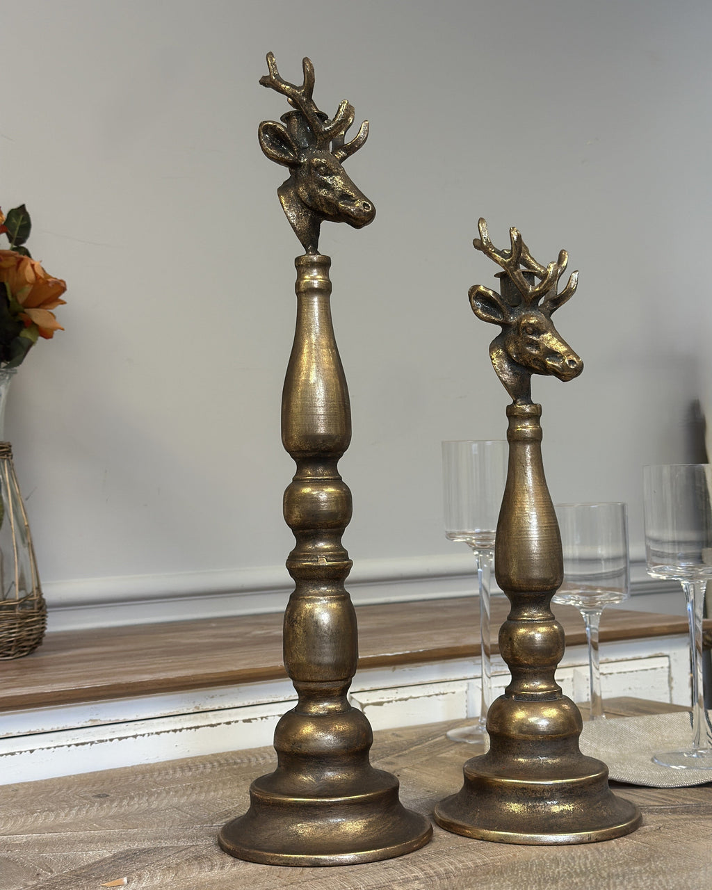 Antique Brass Deer Head Candle Holder | | Wiccan Center