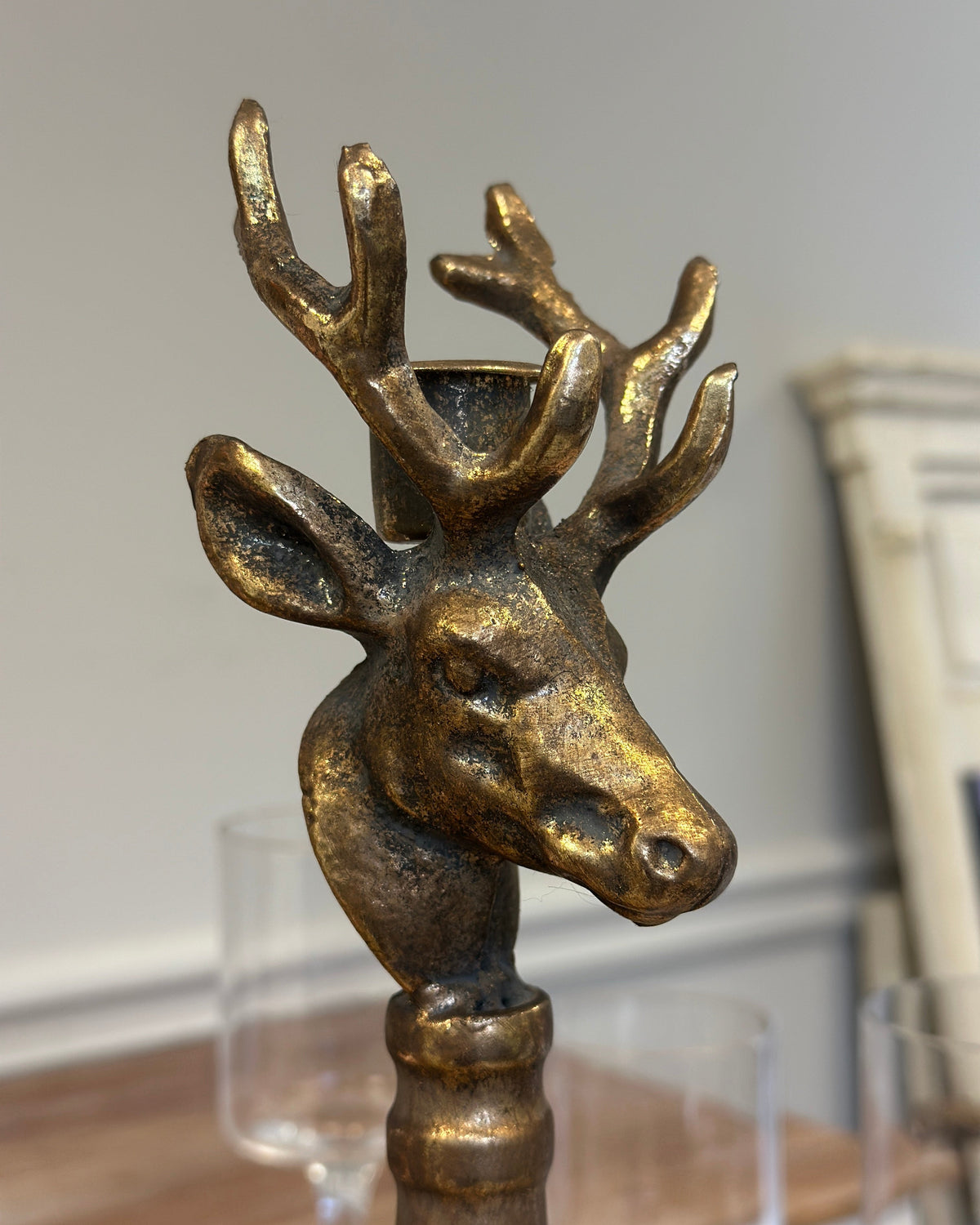 Antique Brass Deer Head Candle Holder | | Wiccan Center
