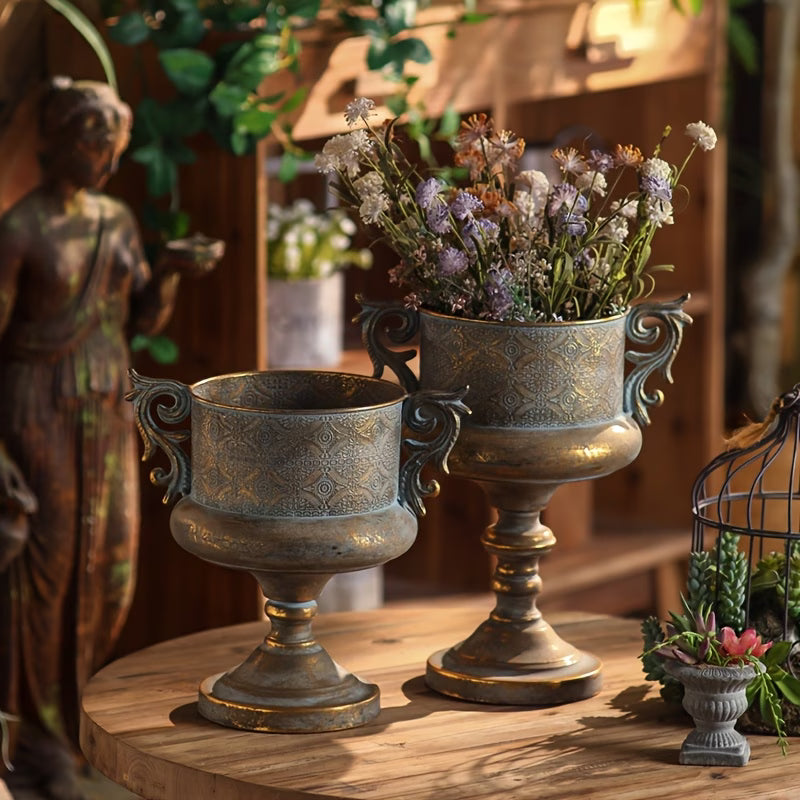 Embossed Gold Urn Planter with Decorative Handles | | Wiccan Center