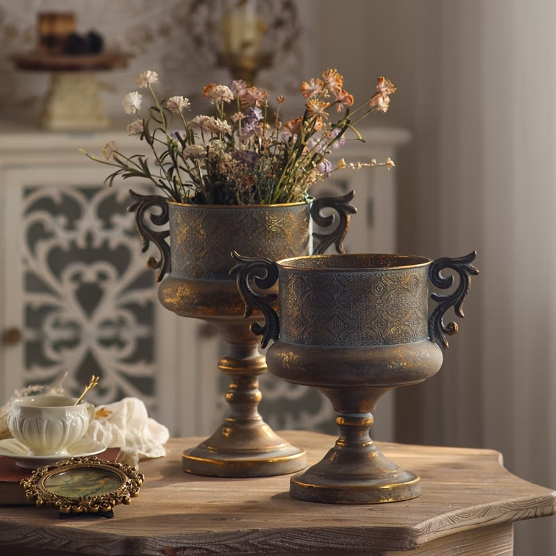 Embossed Gold Urn Planter with Decorative Handles | | Wiccan Center