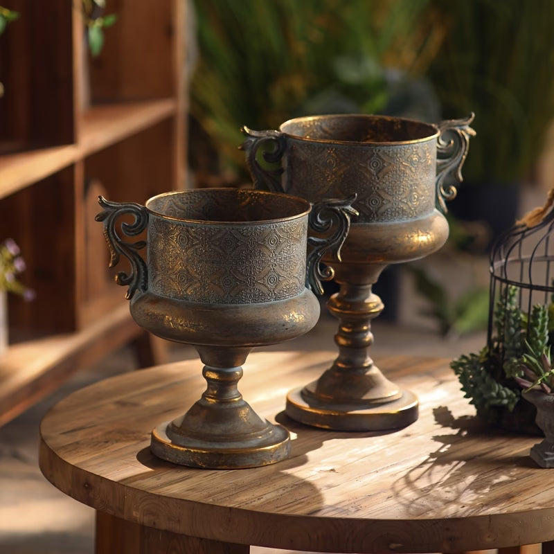 Embossed Gold Urn Planter with Decorative Handles | | Wiccan Center