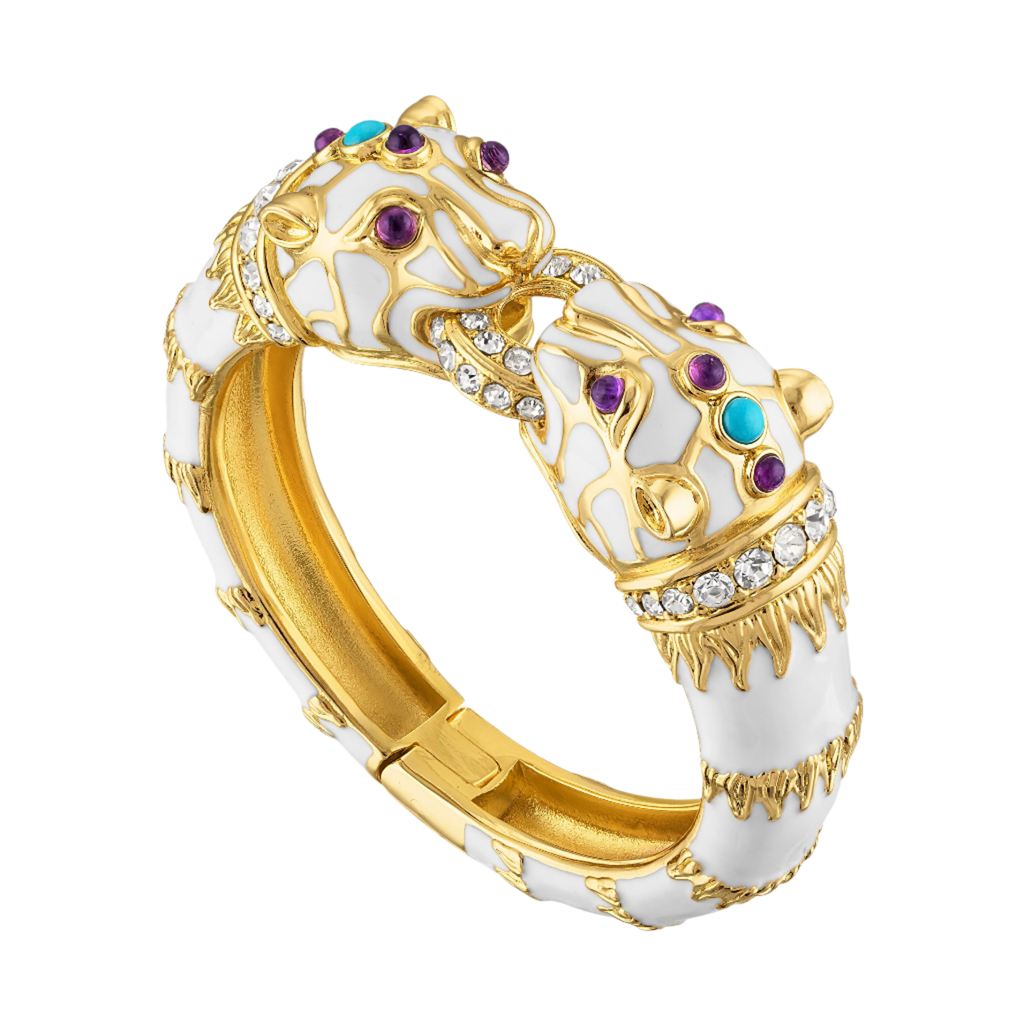White Enamel Double Panther Bracelet