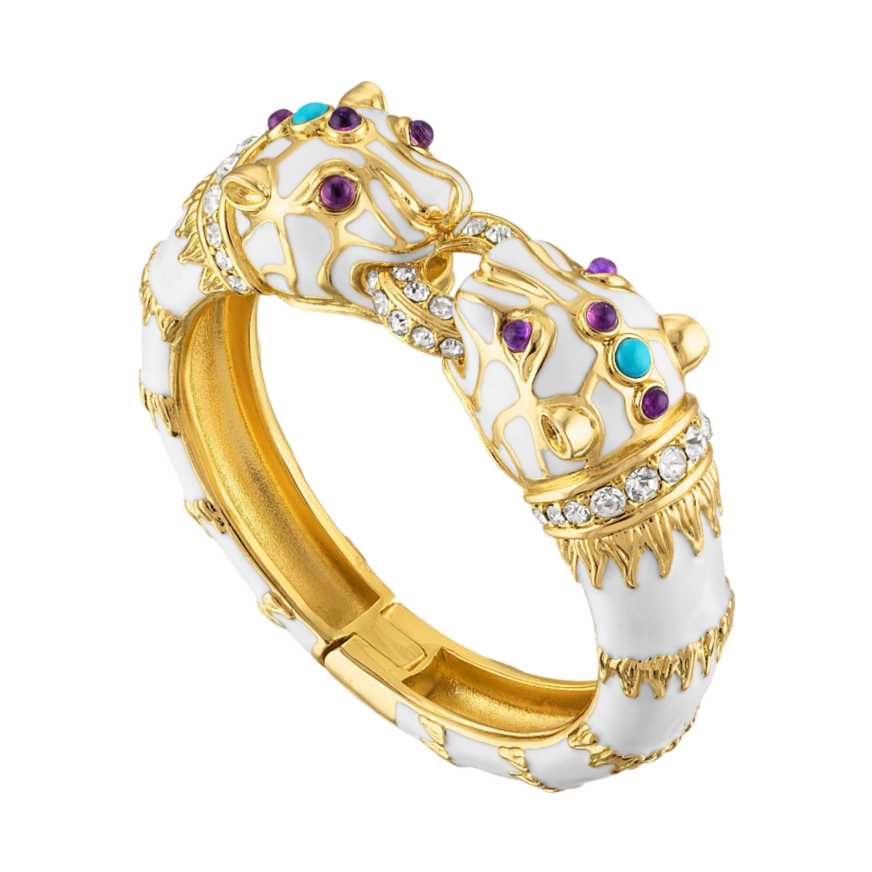 White Enamel Double Panther Bracelet