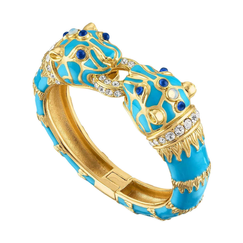 Turquoise Enamel Double Panther Bracelet