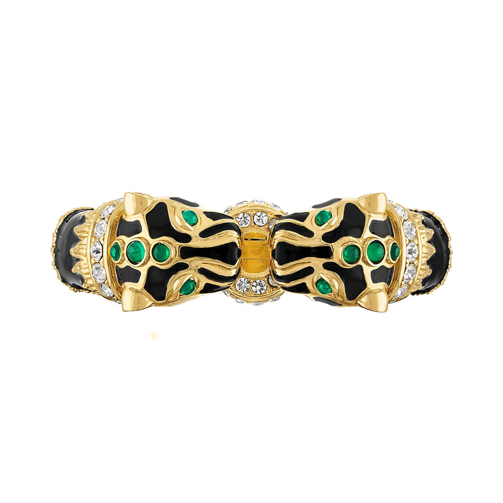 Black Enamel Double Panther Bracelet